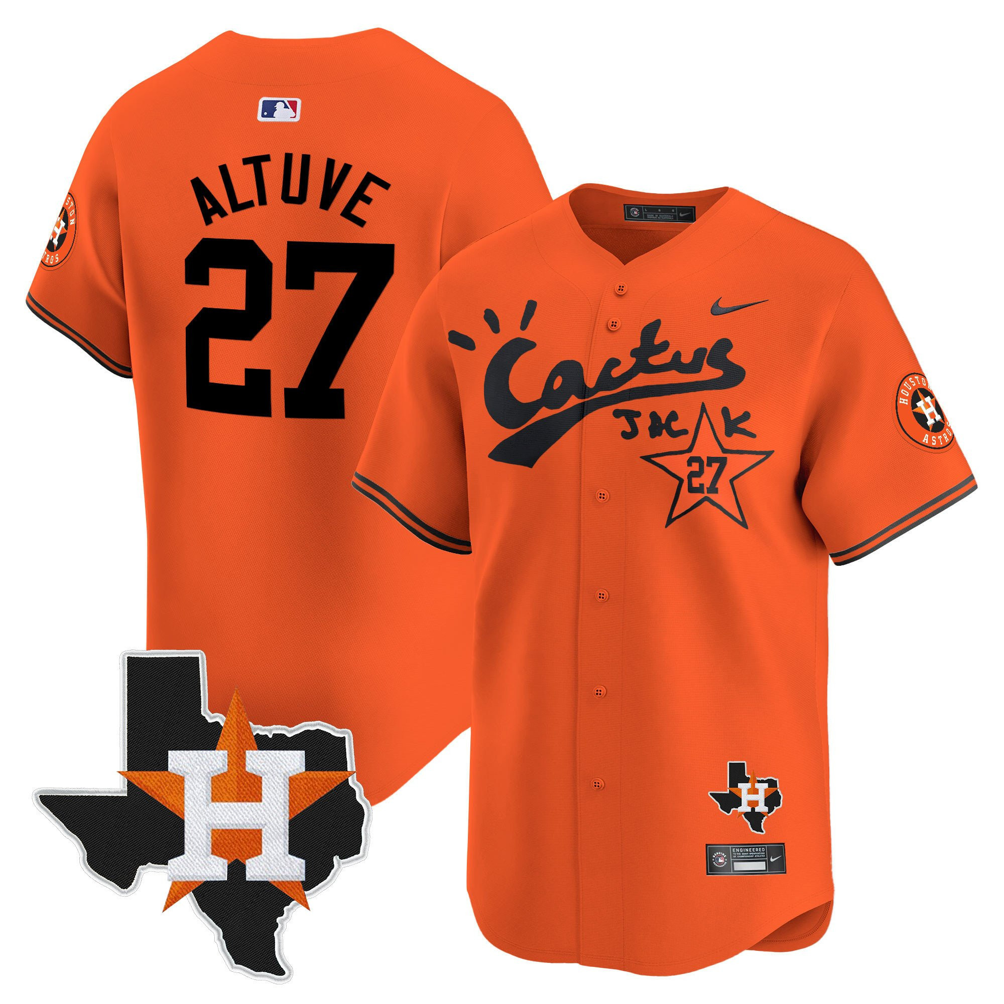 Jose Altuve 27 Houston Astros Cactus Jack Houston Patch Orange Limited Jersey - Men