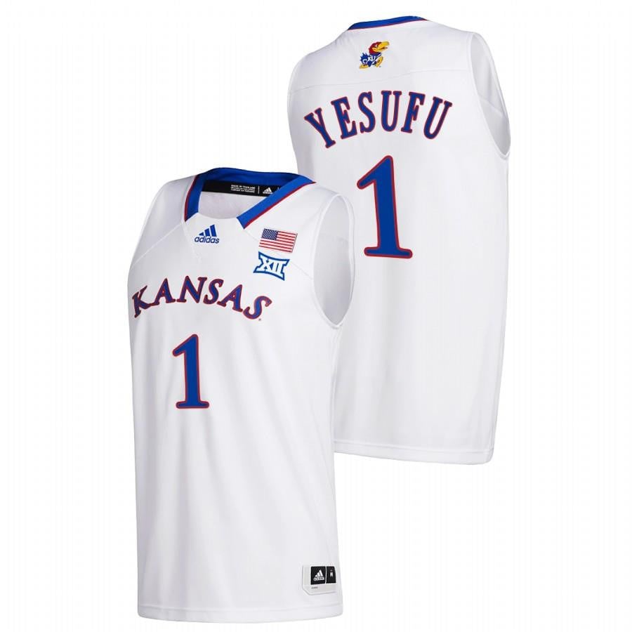 Joseph Yesufu 1 Kansas Jayhawks 2023 White College Basketball Home Jersey
