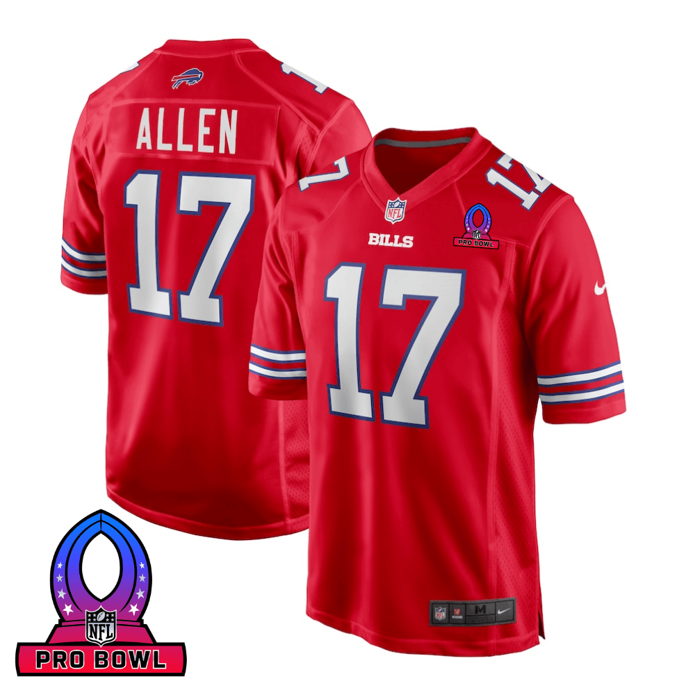 Josh Allen 17 Buffalo Bills 2025 Pro Bowl Patch Alternate Game Men Jersey - Red Js6623