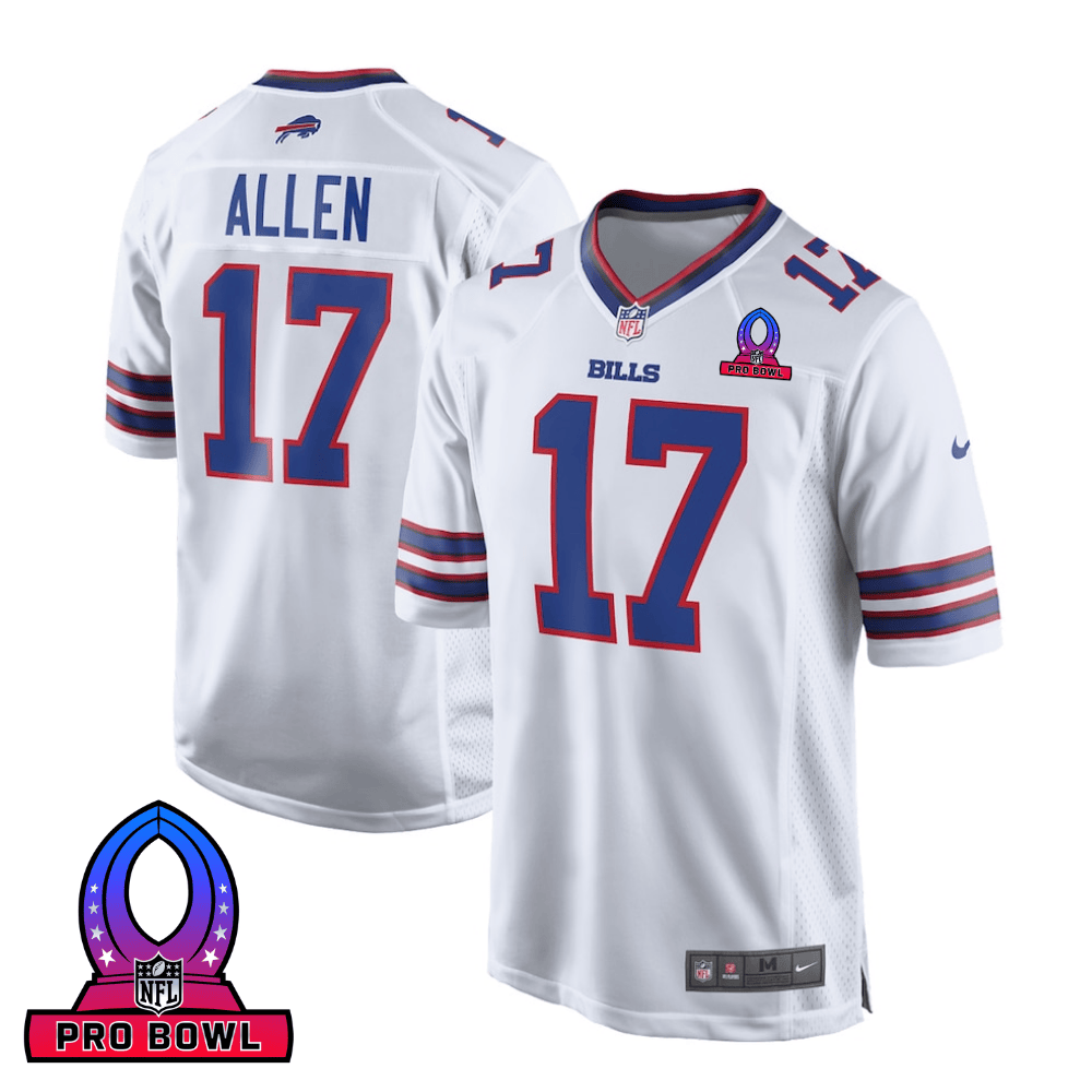 Josh Allen 17 Buffalo Bills 2025 Pro Bowl Patch Game Men Jersey - White Js2884