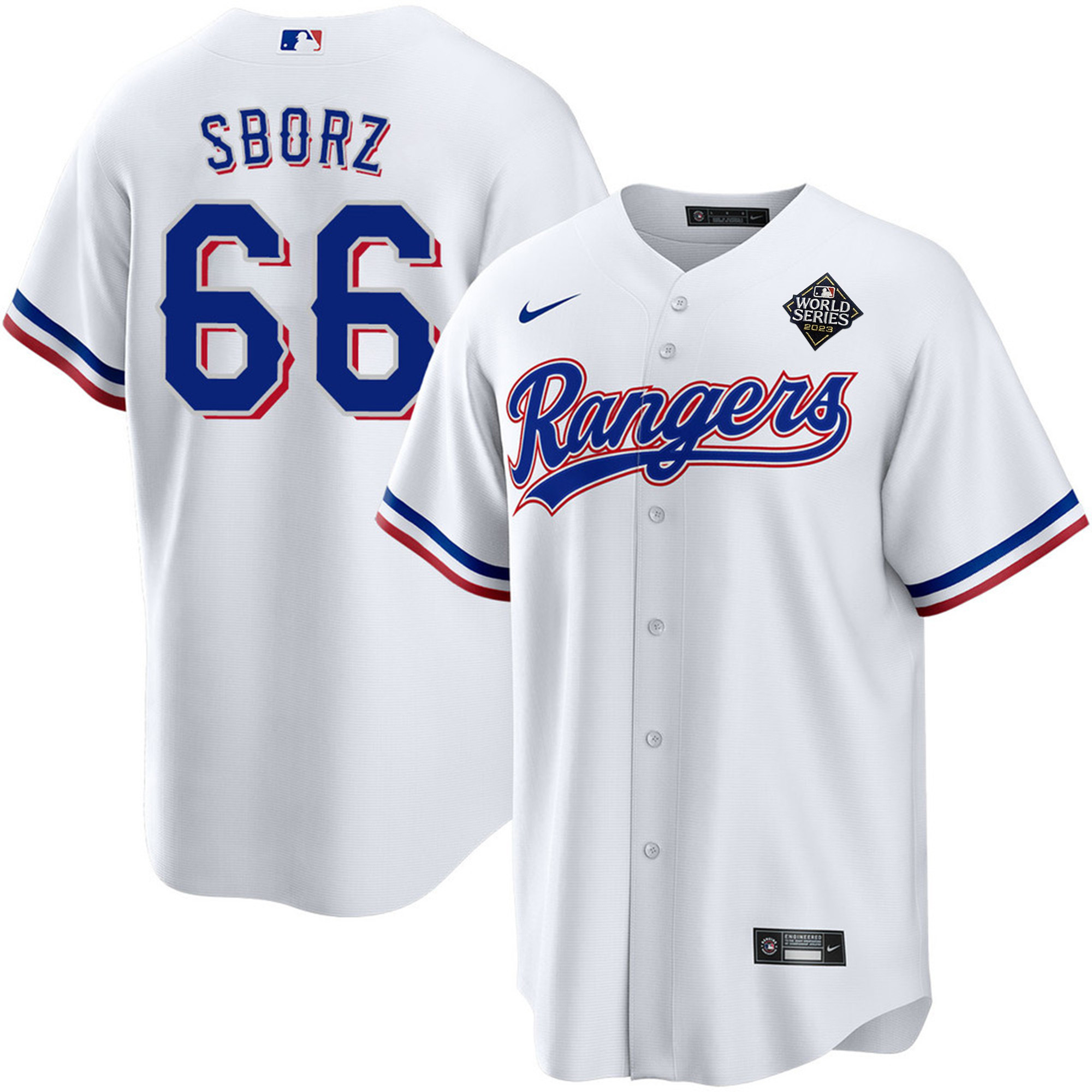 Josh Sborz 66 Texas Rangers 2023 World Series Stitched Baseball Jersey - White