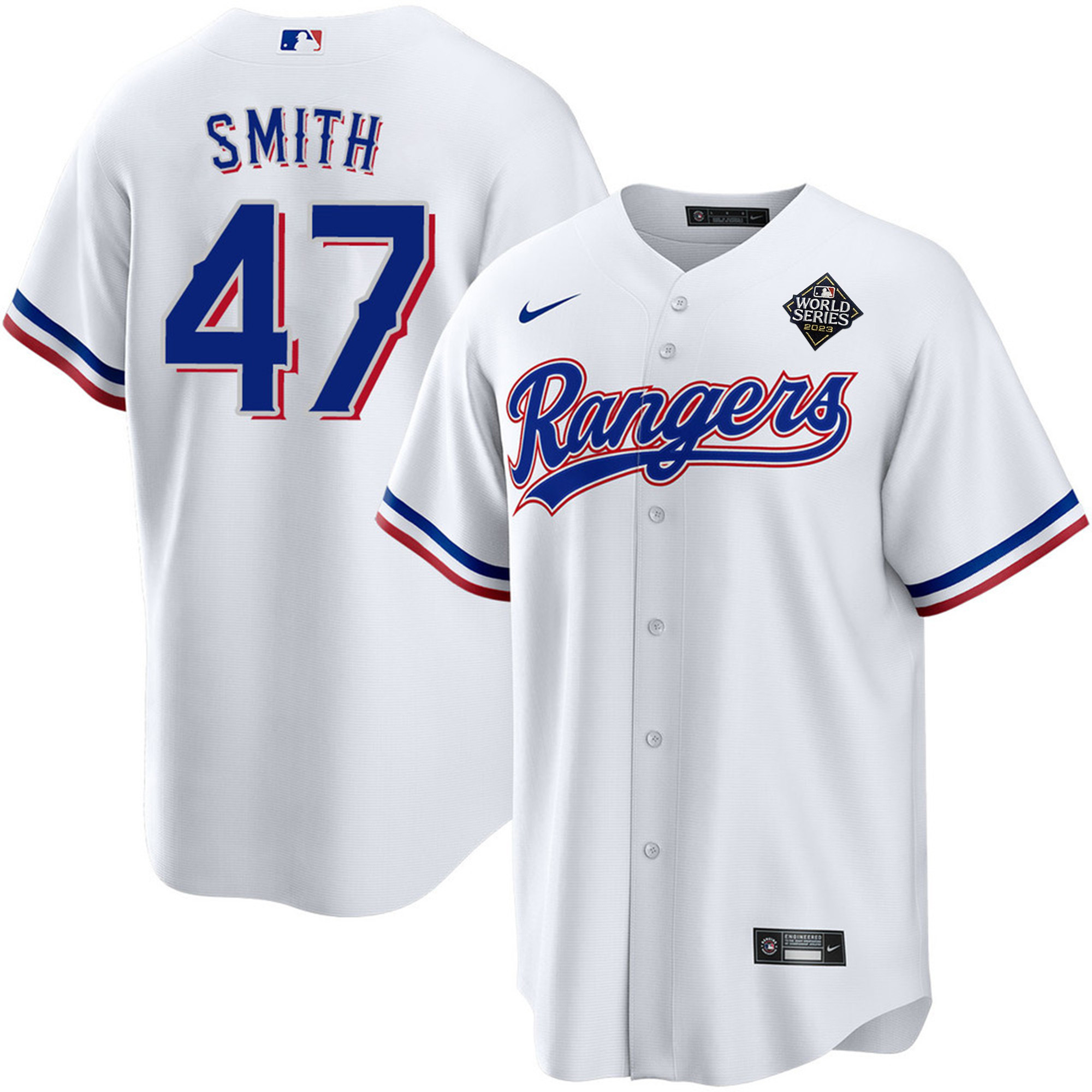 Josh Smith 47 Texas Rangers 2023 World Series Stitched Baseball Jersey - White