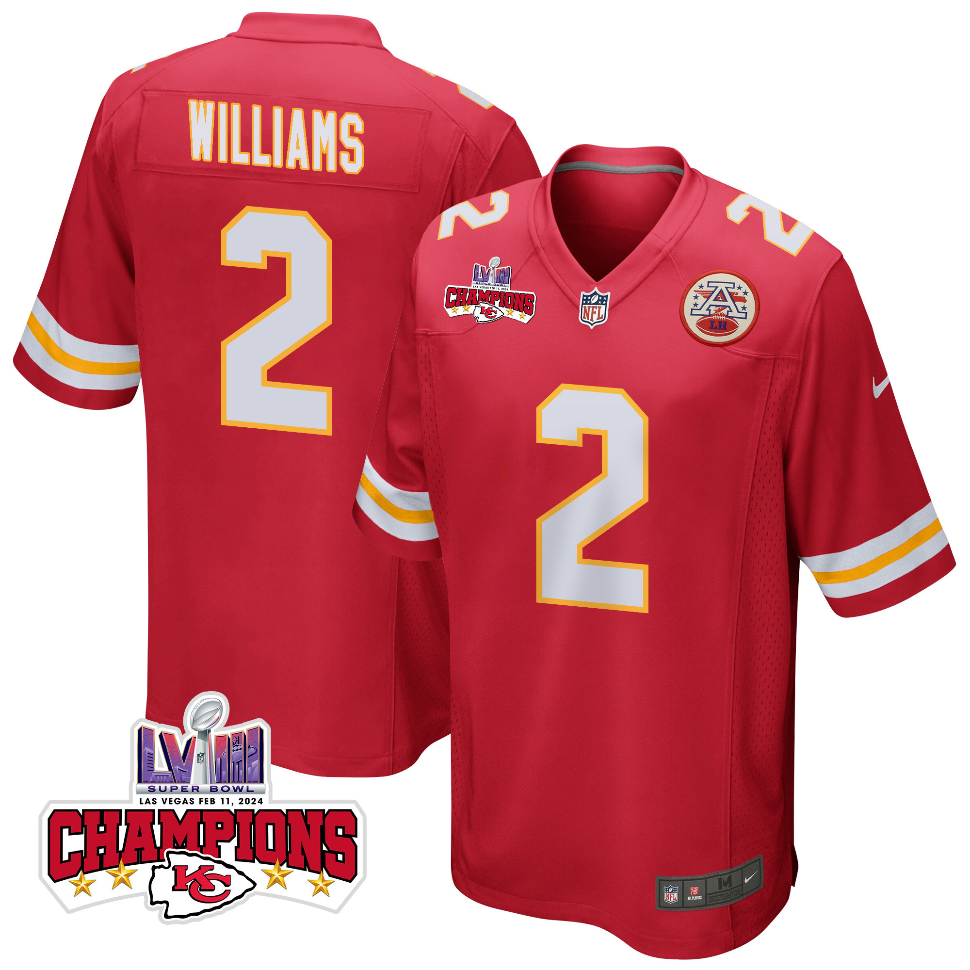 Joshua Williams 2 Kansas City Chiefs Super Bowl Lviii Champions 4 Stars Patch Game Men Jersey - Red Js9433