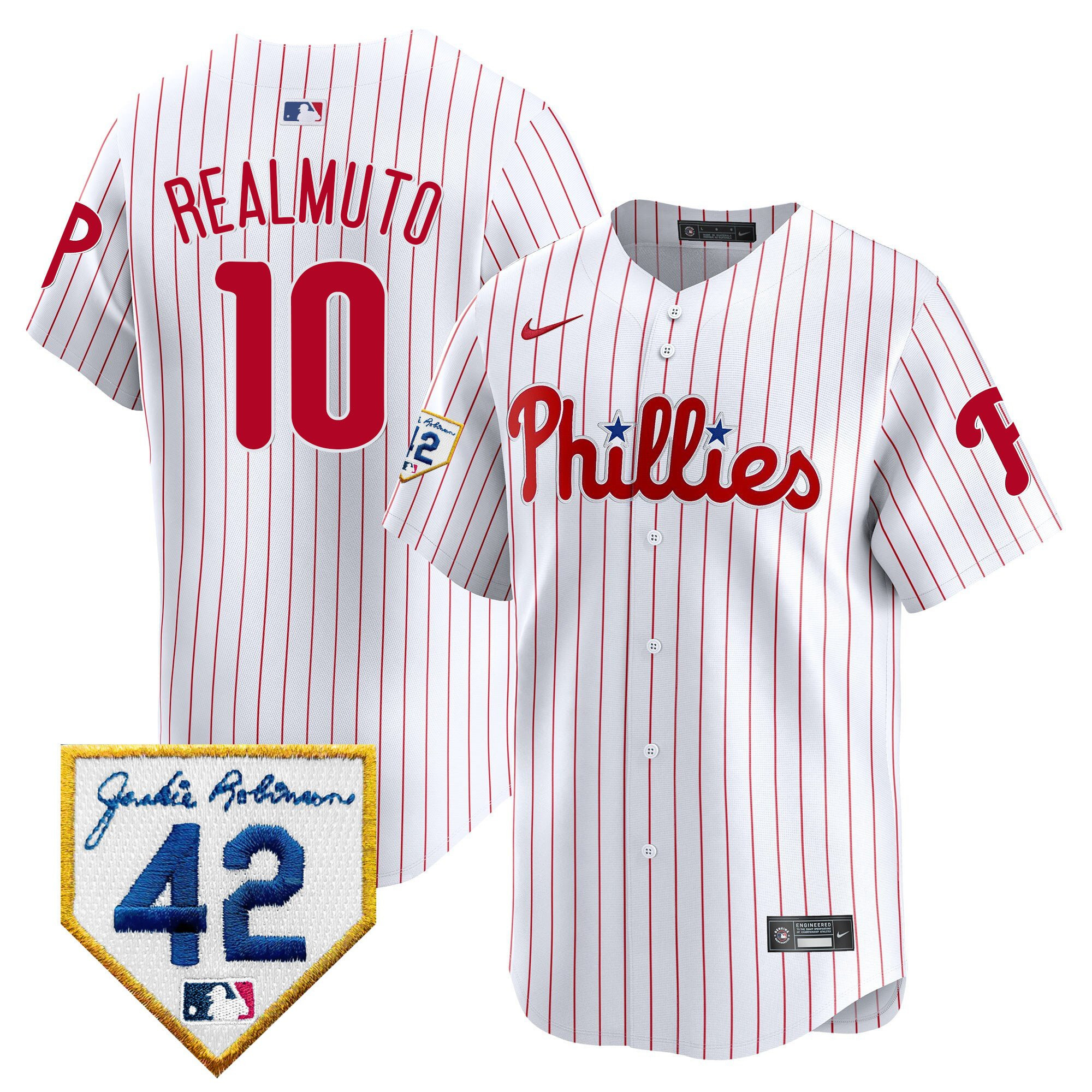 J.t. Realmuto 10 Philadelphia Phillies 2024 Jackie Robinson Patch Men Jersey - White