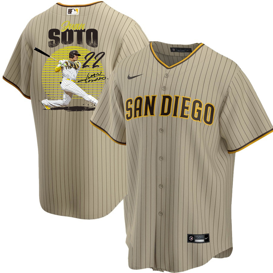 Juan Soto 22 San Diego Padres Signed Hit 2023 Alternate Player Men Jersey - Tan