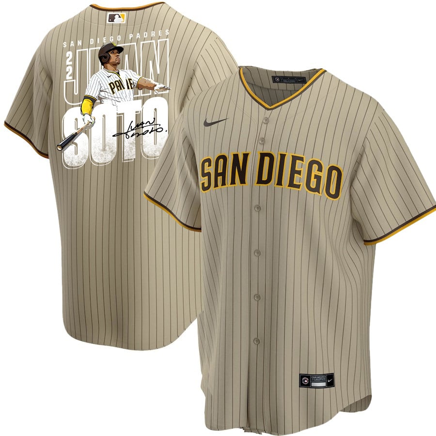 Juan Soto 22 San Diego Padres Signed Posture 2023 Alternate Player Men Jersey - Tan