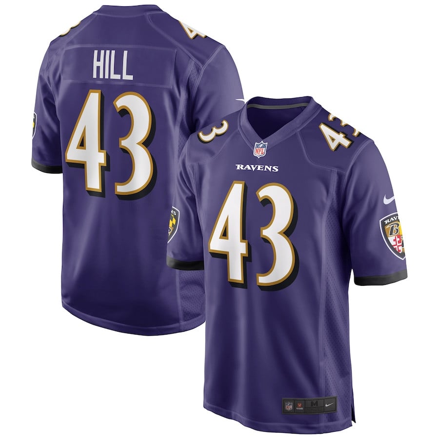 Justice Hill 43 Baltimore Ravens Men Game Jersey - Purple Js9899