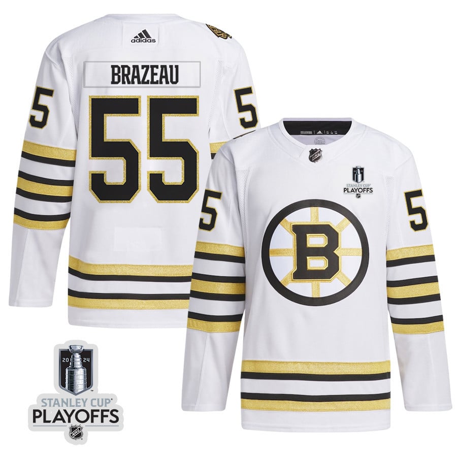 Justin Brazeau 55 Boston Bruins 2024 Nhl Playoffs Patch Away Jersey - Men, White