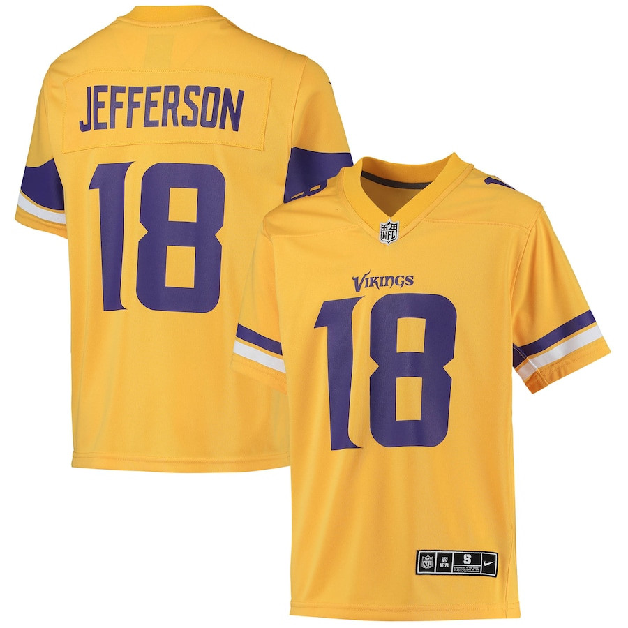 Justin Jefferson 18 Minnesota Vikings Youth Inverted Team Game Jersey - Gold Js6475
