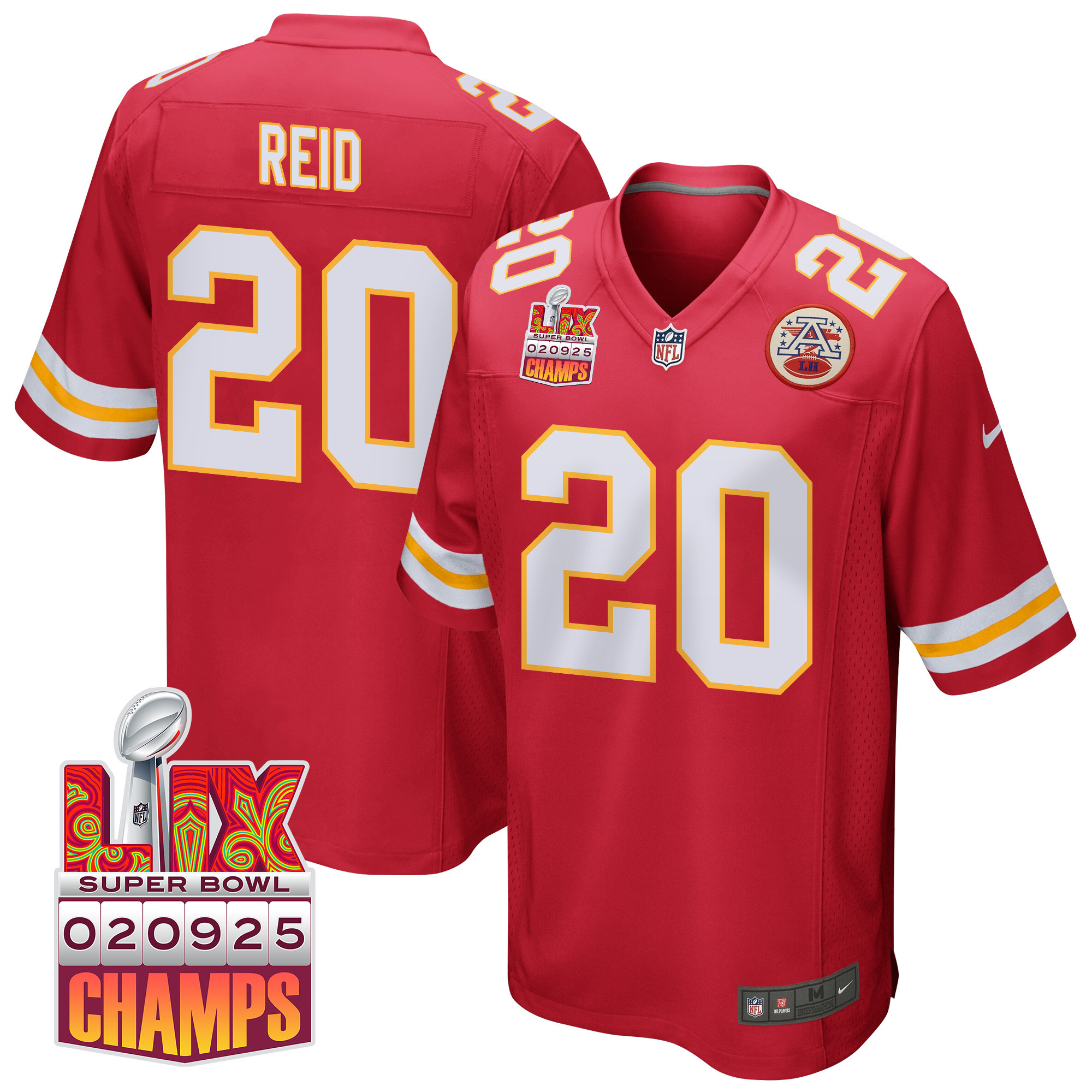 Justin Reid 20 Kansas City Chiefs Super Bowl Lix Champions Patch Game Men Jersey - Red Js6218