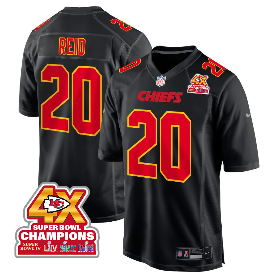Justin Reid 20 Kansas City Chiefs Super Bowl Lviii Champions 4x Fashion Game Men Jersey - Carbon Black Js5104