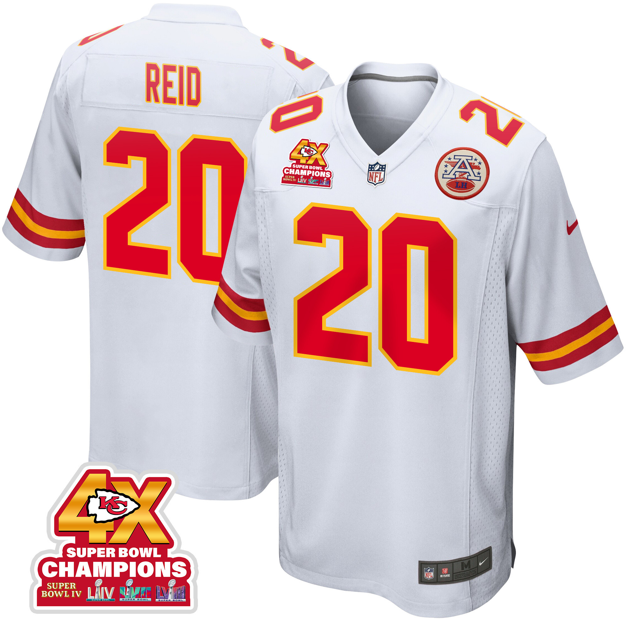 Justin Reid 20 Kansas City Chiefs Super Bowl Lviii Champions 4x Game Men Jersey - White Js8551