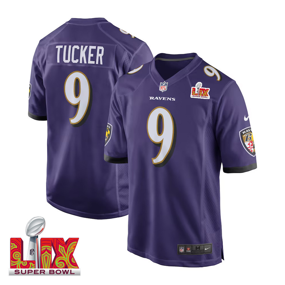 Justin Tucker #9 Baltimore Ravens Super Bowl Lix Jersey - Men's - Purple Js8963