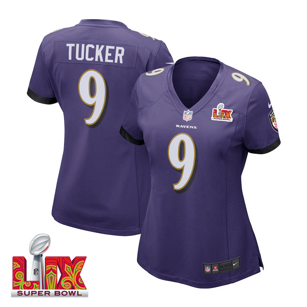 Justin Tucker #9 Baltimore Ravens Super Bowl Lix Women's Jersey - Purple Js1696
