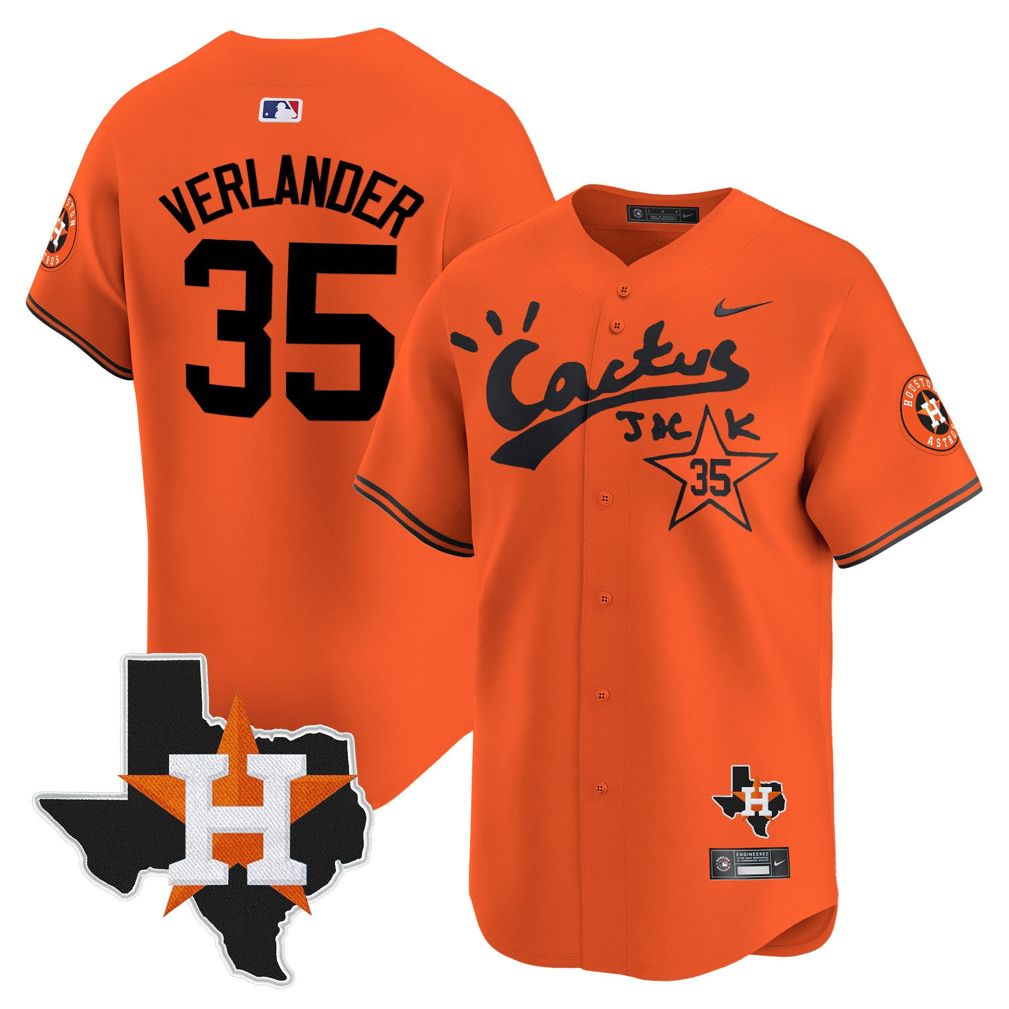 Justin Verlander 35 Houston Astros Cactus Jack Houston Patch Orange Limited Jersey - Men
