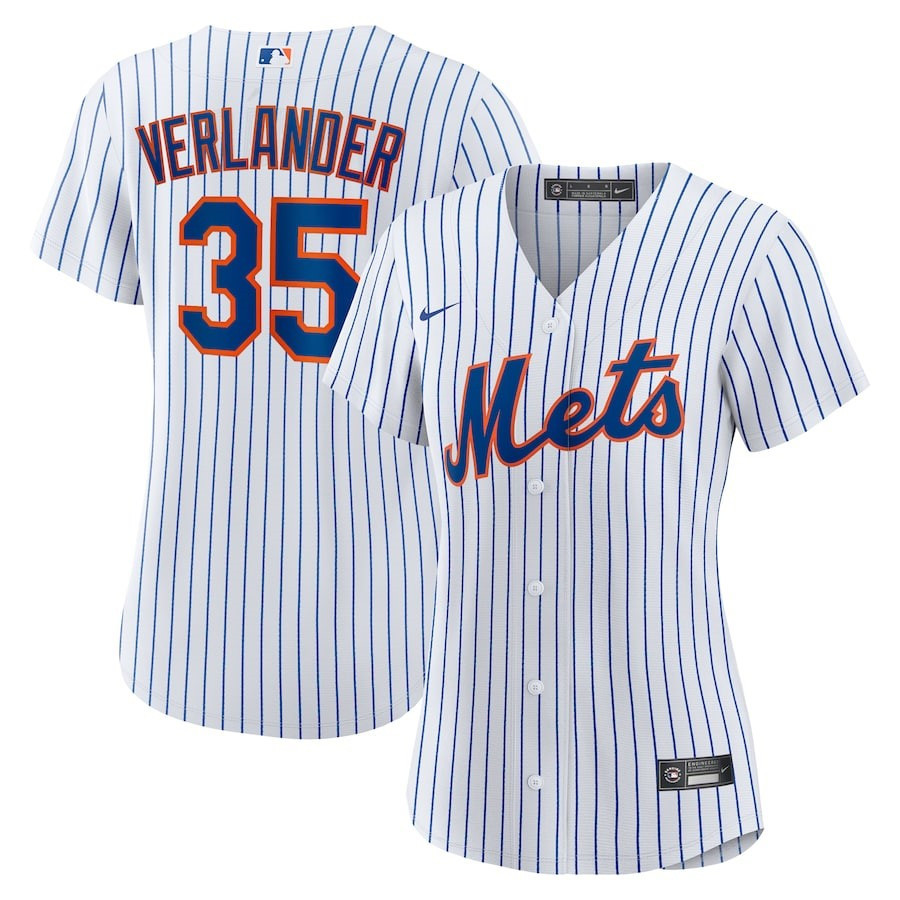 Justin Verlander 35 New York Mets Women's Home Player Jersey - White/royal