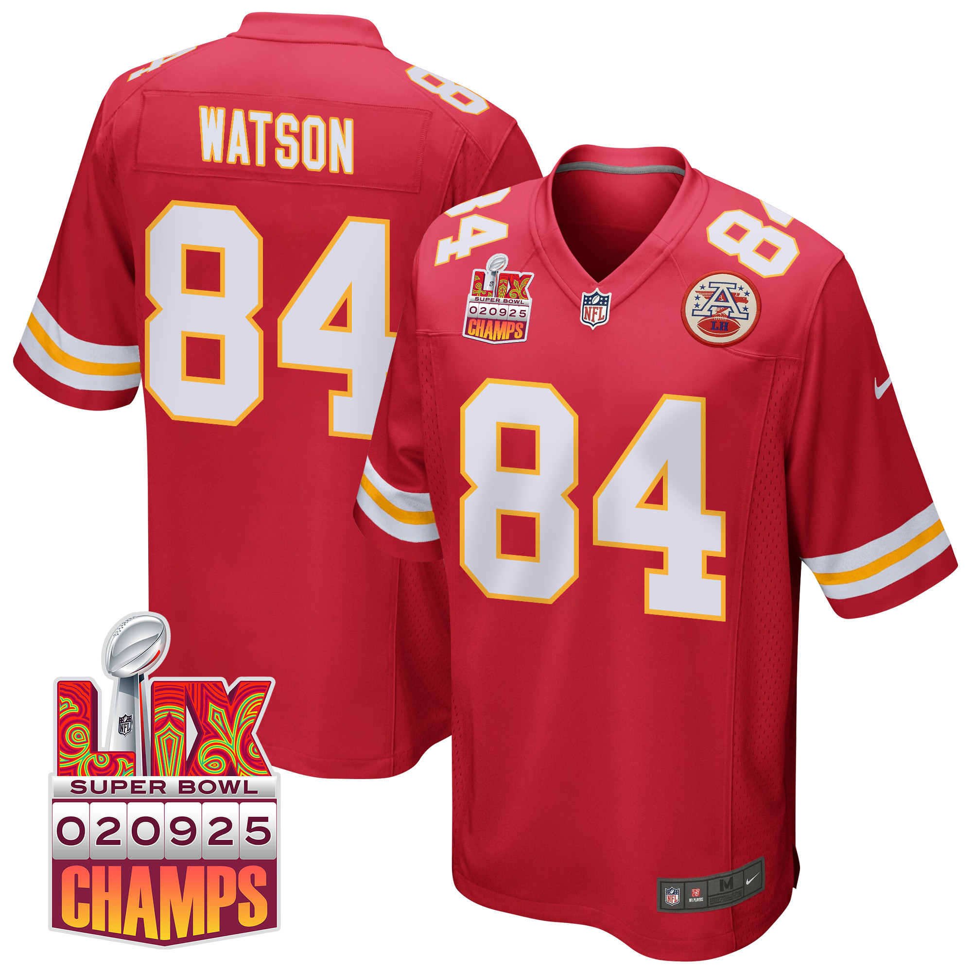 Justin Watson 84 Kansas City Chiefs Super Bowl Lix Champions Patch Game Men Jersey - Red Js7514