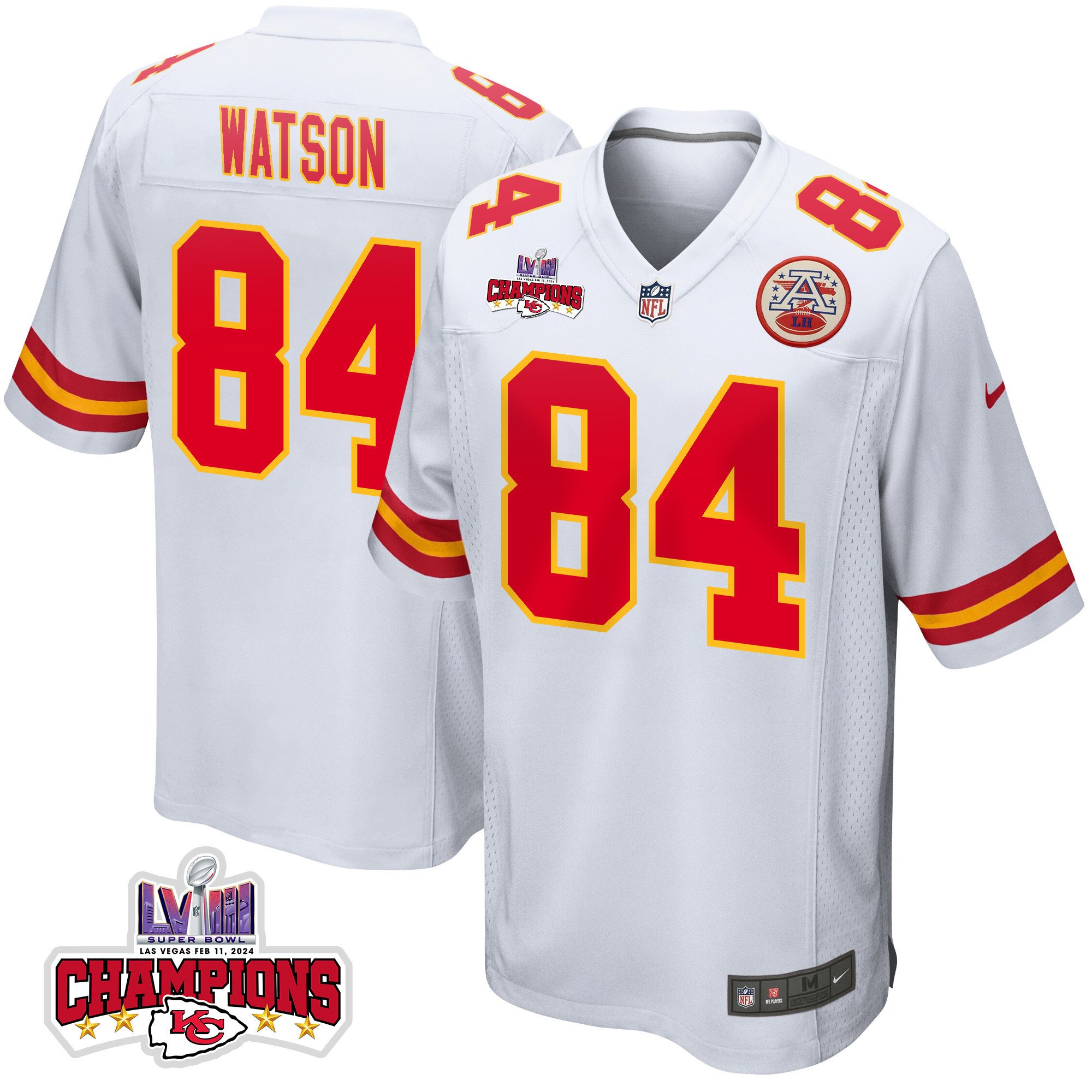 Justin Watson 84 Kansas City Chiefs Super Bowl Lviii Champions 4 Stars Patch Game Men Jersey - White Js6316