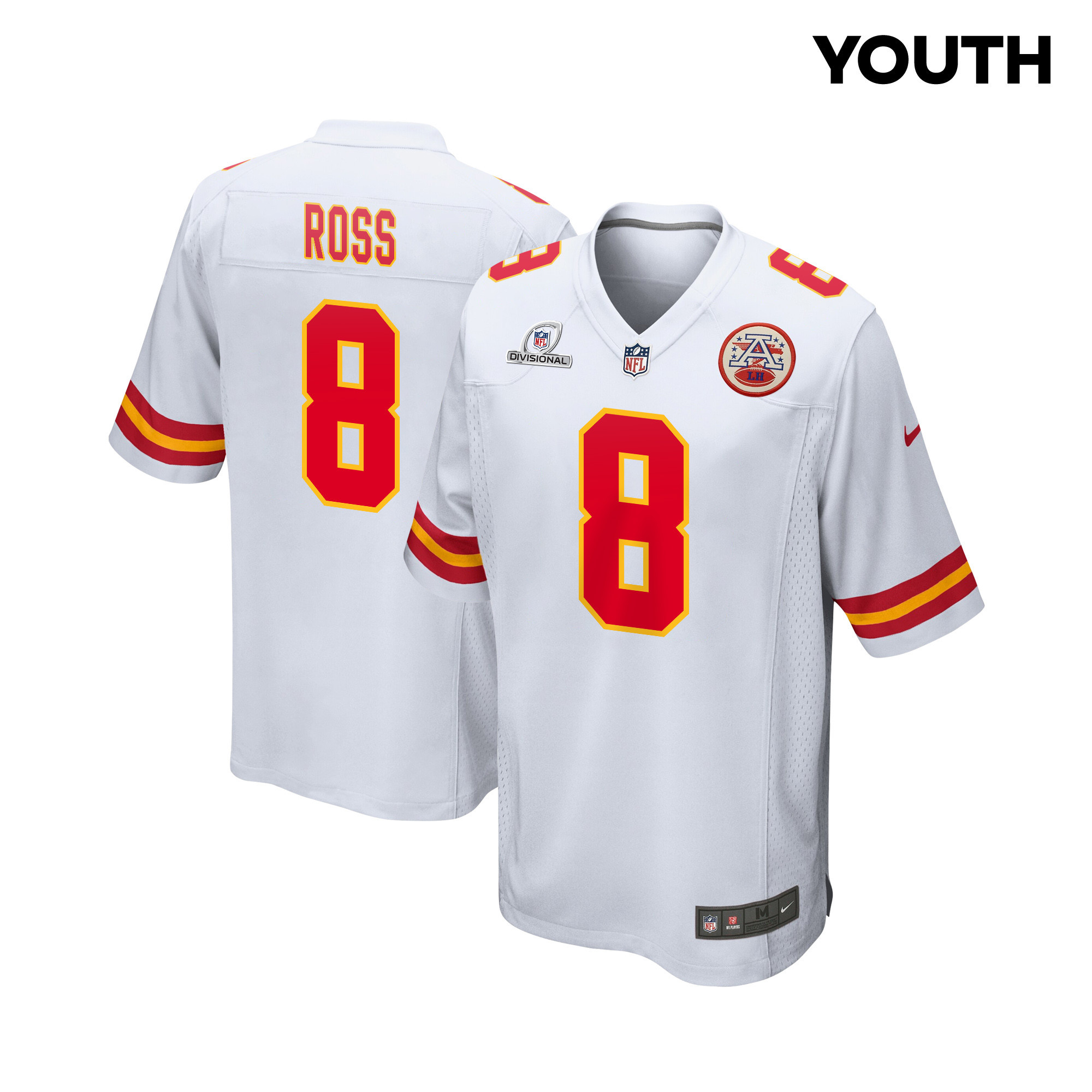 Justyn Ross 8 Kansas City Chiefs Super Bowl Lviii Patch Game Youth Jersey - White Js1610