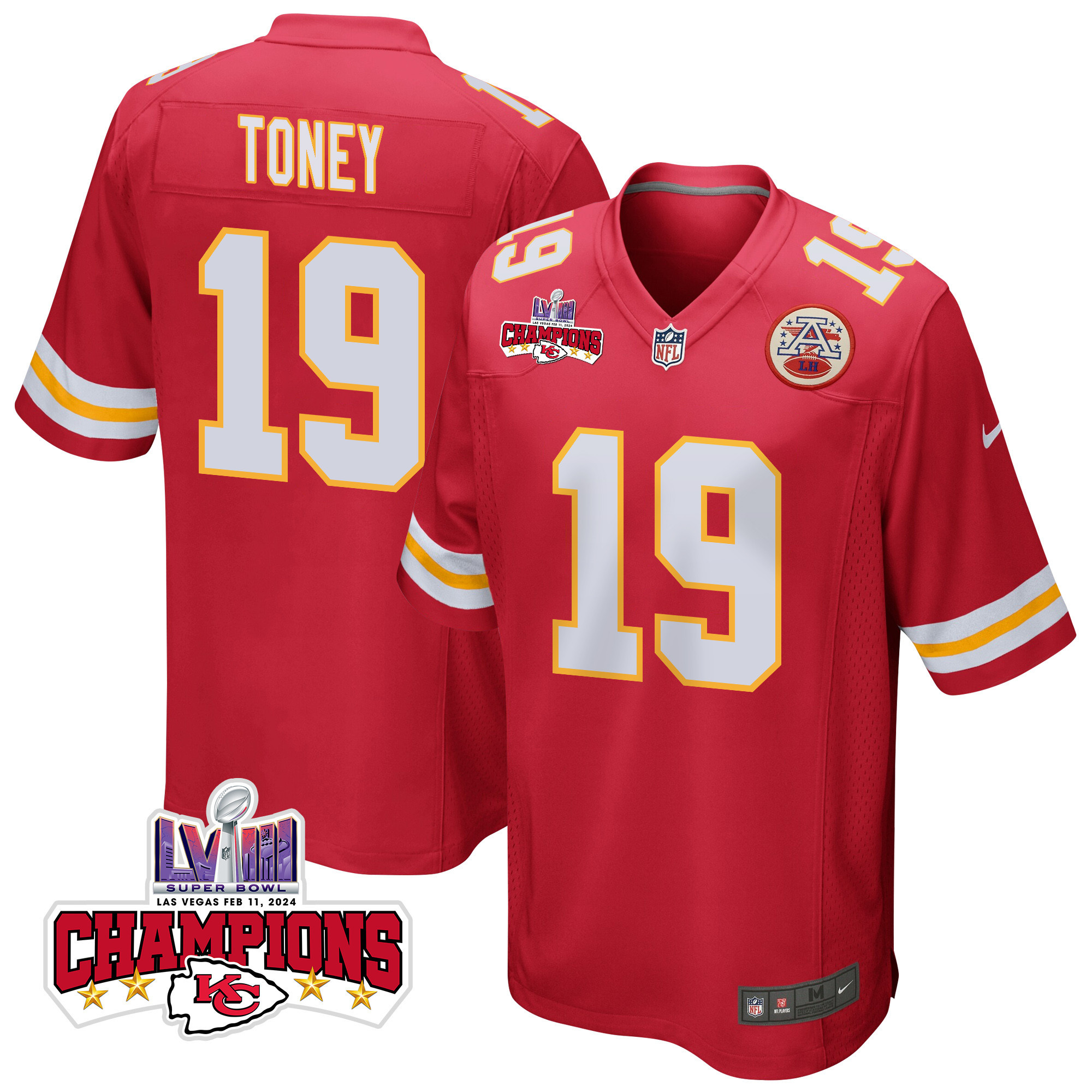 Kadarius Toney 19 Kansas City Chiefs Super Bowl Lviii Champions 4 Stars Patch Game Men Jersey - Red Js9592