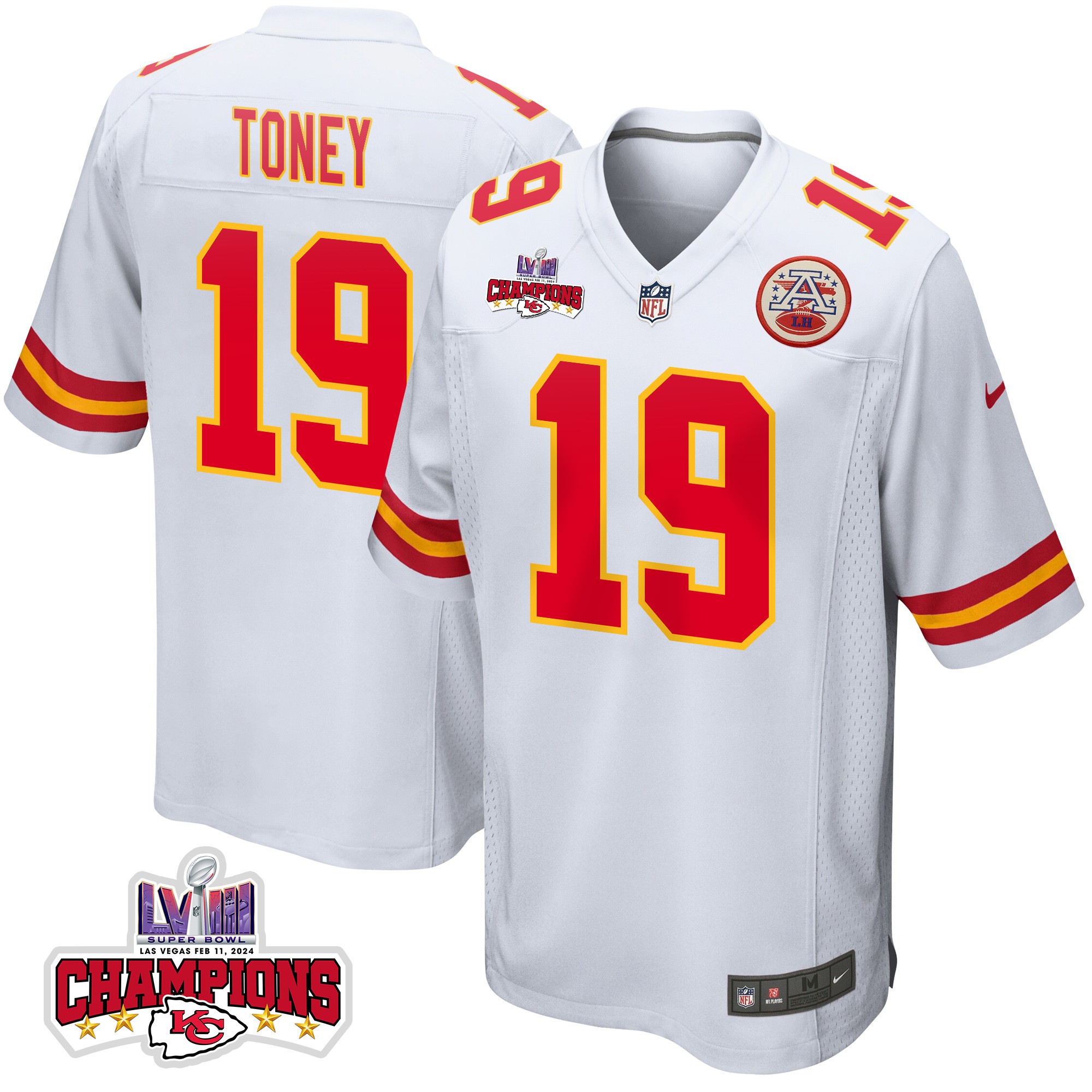 Kadarius Toney 19 Kansas City Chiefs Super Bowl Lviii Champions 4 Stars Patch Game Men Jersey - White Js5080