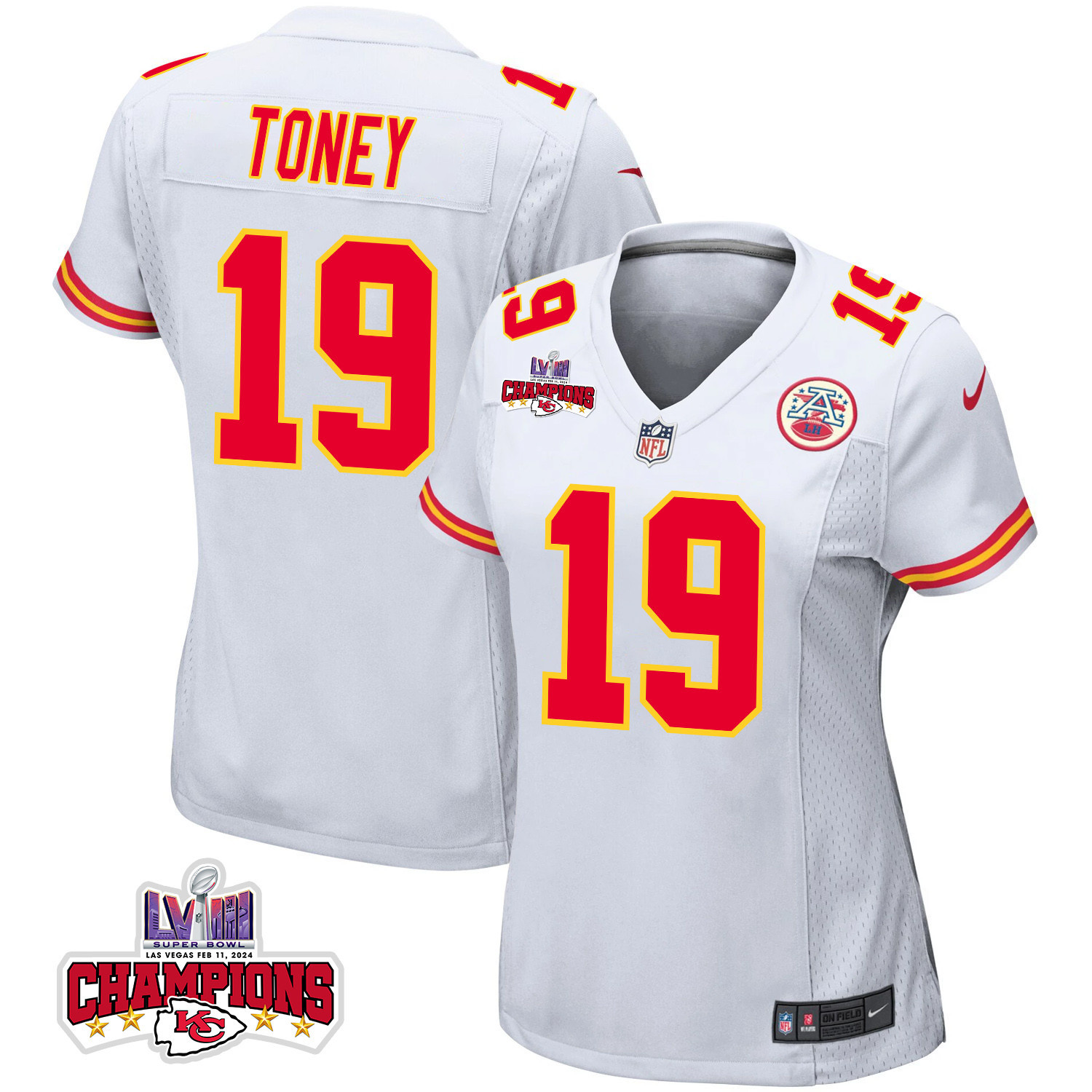 Kadarius Toney 19 Kansas City Chiefs Super Bowl Lviii Champions 4 Stars Patch Game Women Jersey - White Js6282