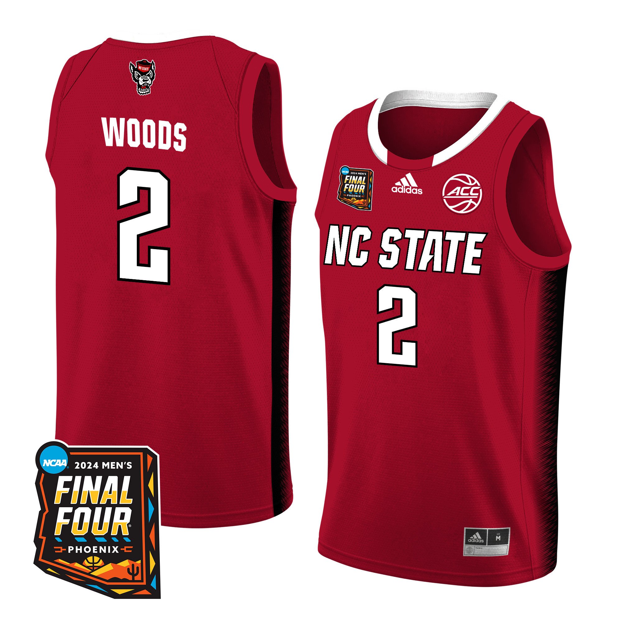 Kam Woods Nc State 2024 Men's Final Four Patch Basketball Jersey - Red/white