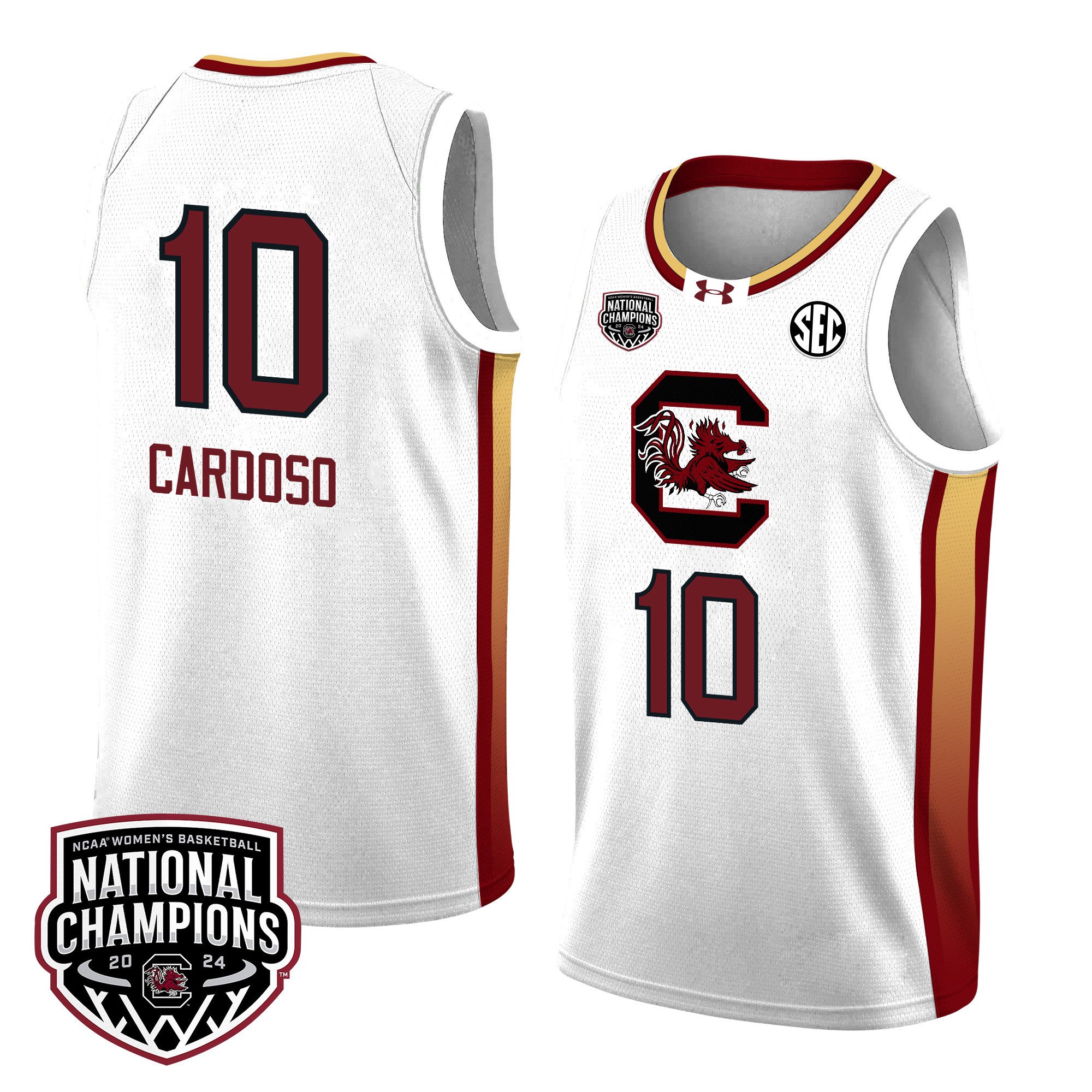 Kamilla Cardoso 10 South Carolina 2024 National Champions Patch Women's Basketball Jersey - Unisex Jersey