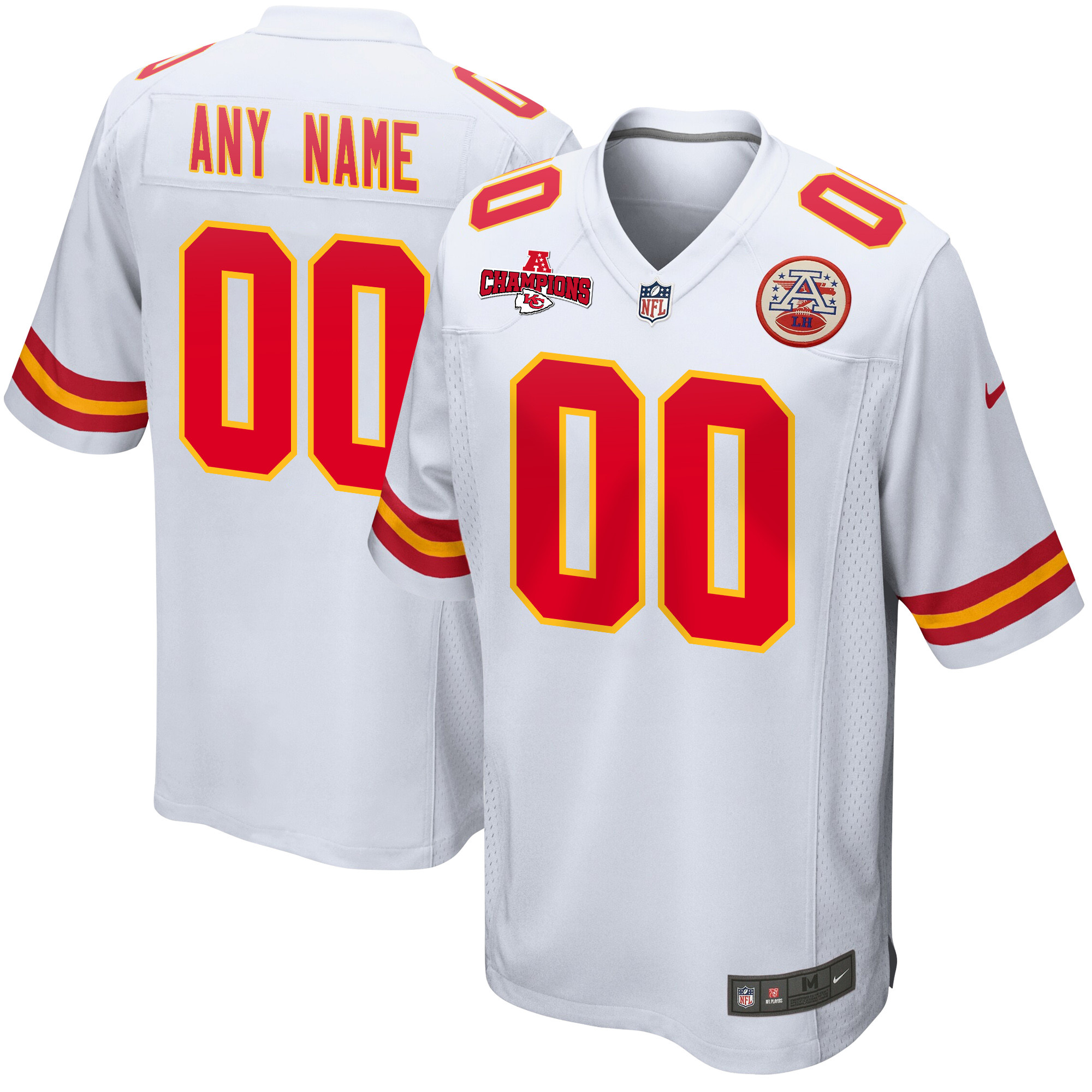 Kansas City Chiefs Afc Champions Patch Game Men Custom Jersey - White Js6274