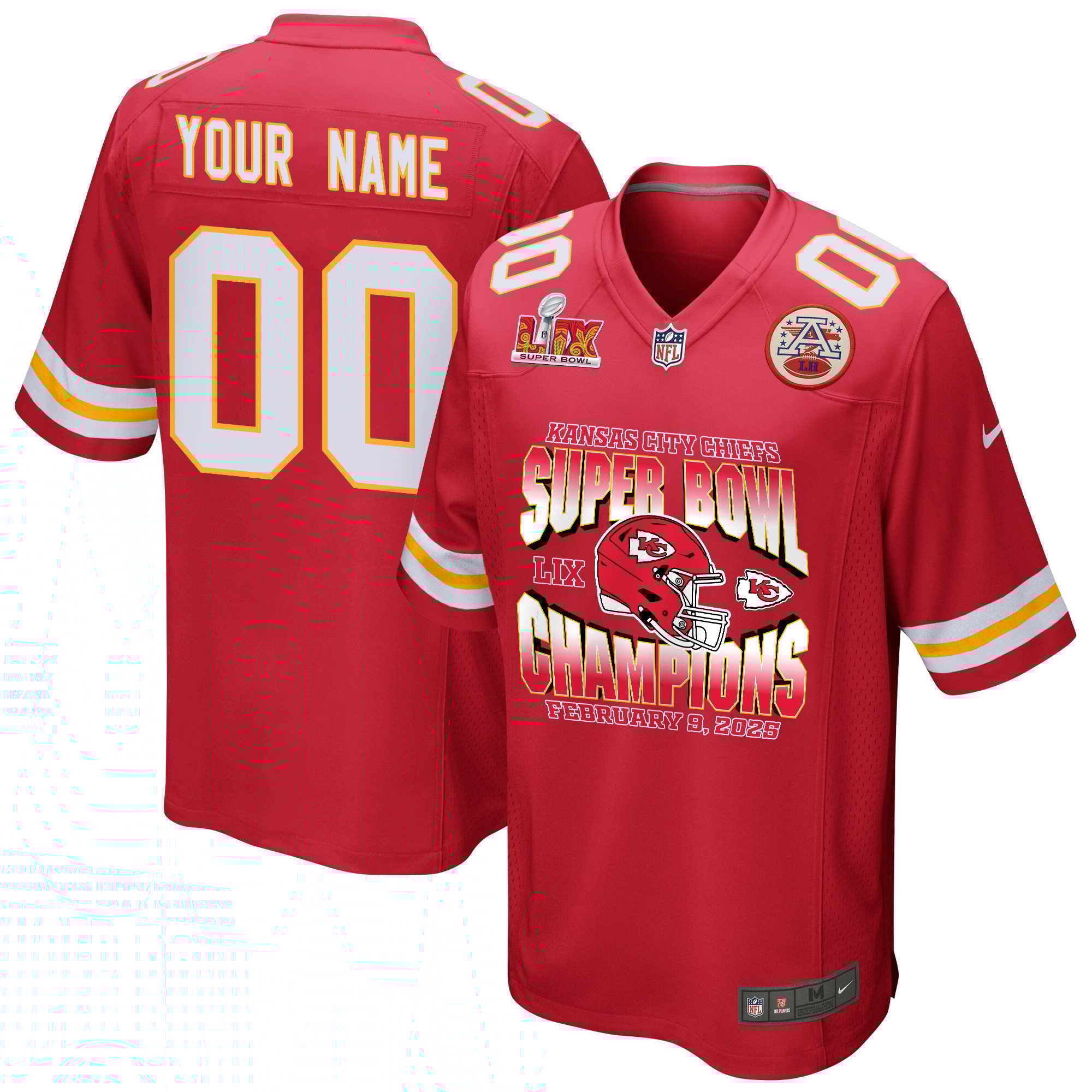 Kansas City Chiefs Super Bowl Lix Champions Helmet Game Men Custom Jersey - Red Js7482