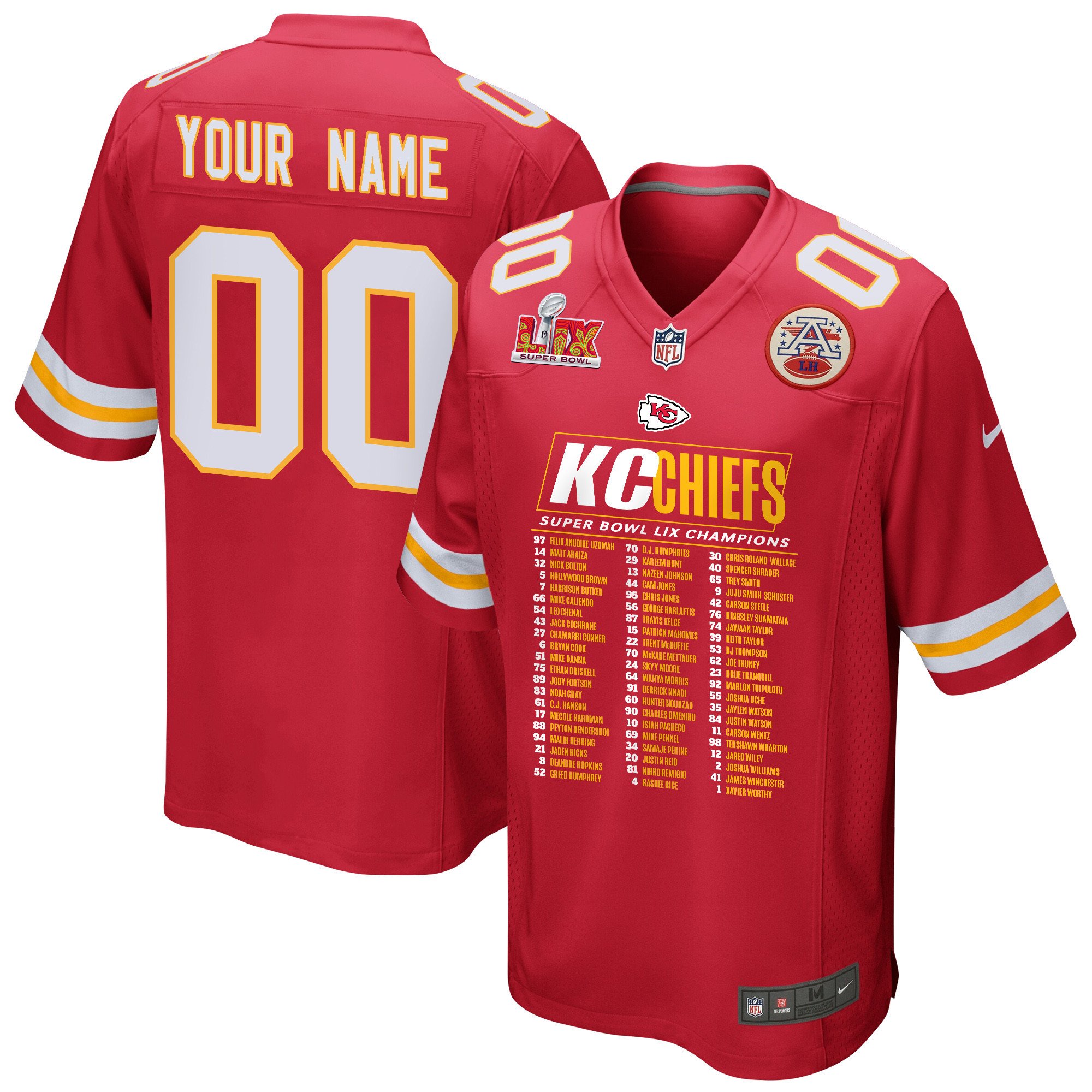 Kansas City Chiefs Super Bowl Lix Chiefs Roster Game Men Jersey - Red Js1253