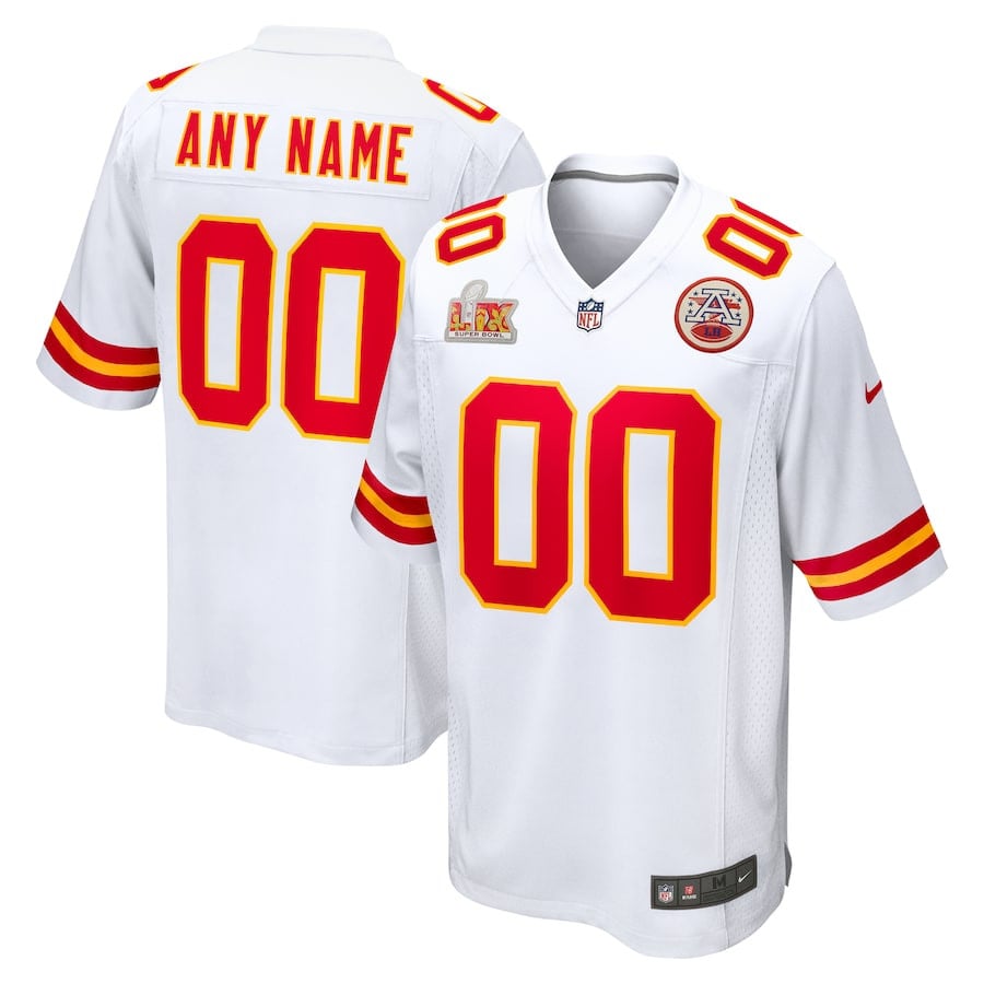 Kansas City Chiefs Super Bowl Lix Custom Men Game Jersey - White Js4208