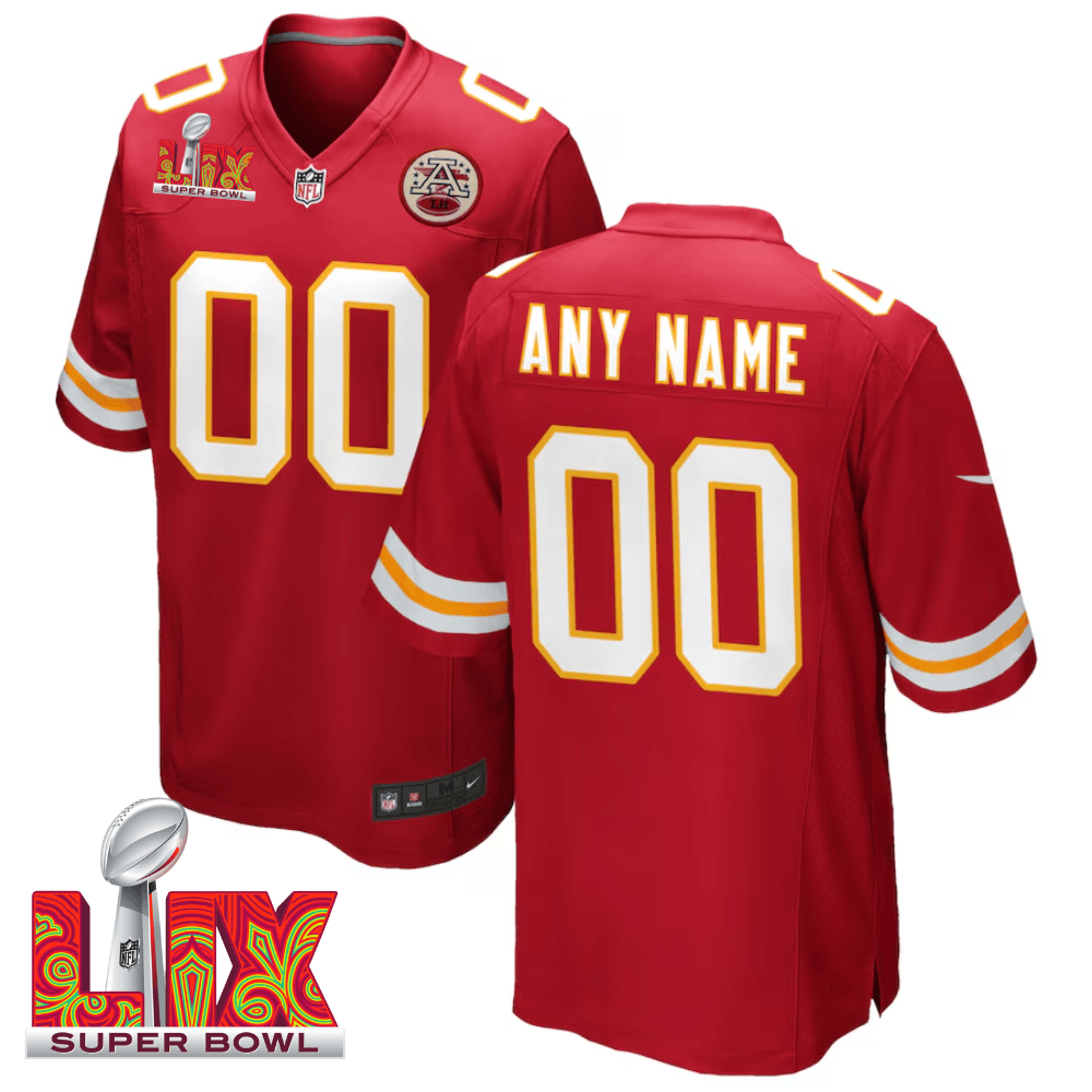 Kansas City Chiefs Super Bowl Lix Patch Game Men Custom Jersey - Red Js1364