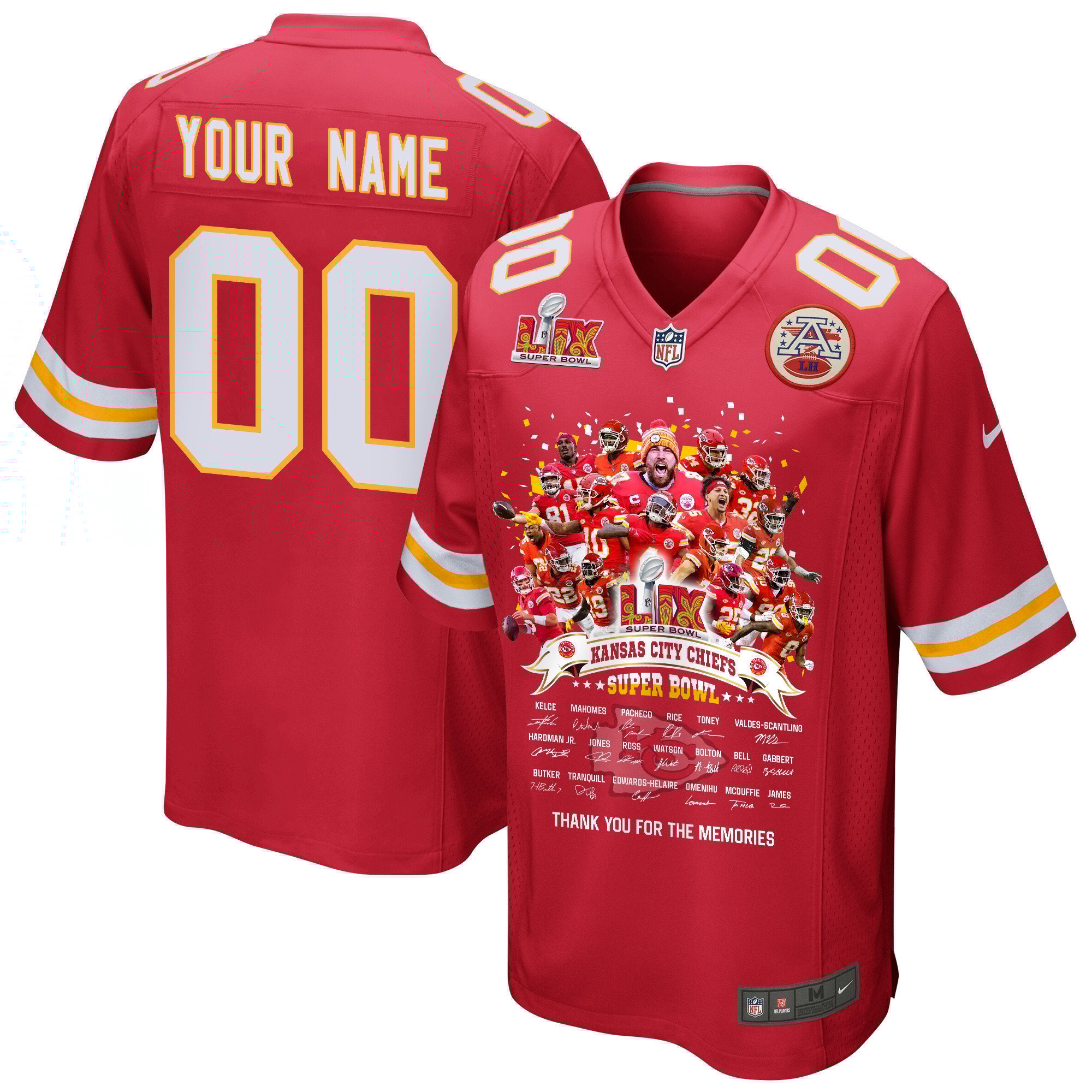 Kansas City Chiefs Super Bowl Lix Thanks For The Memories Game Men Custom Jersey - Red Js5833