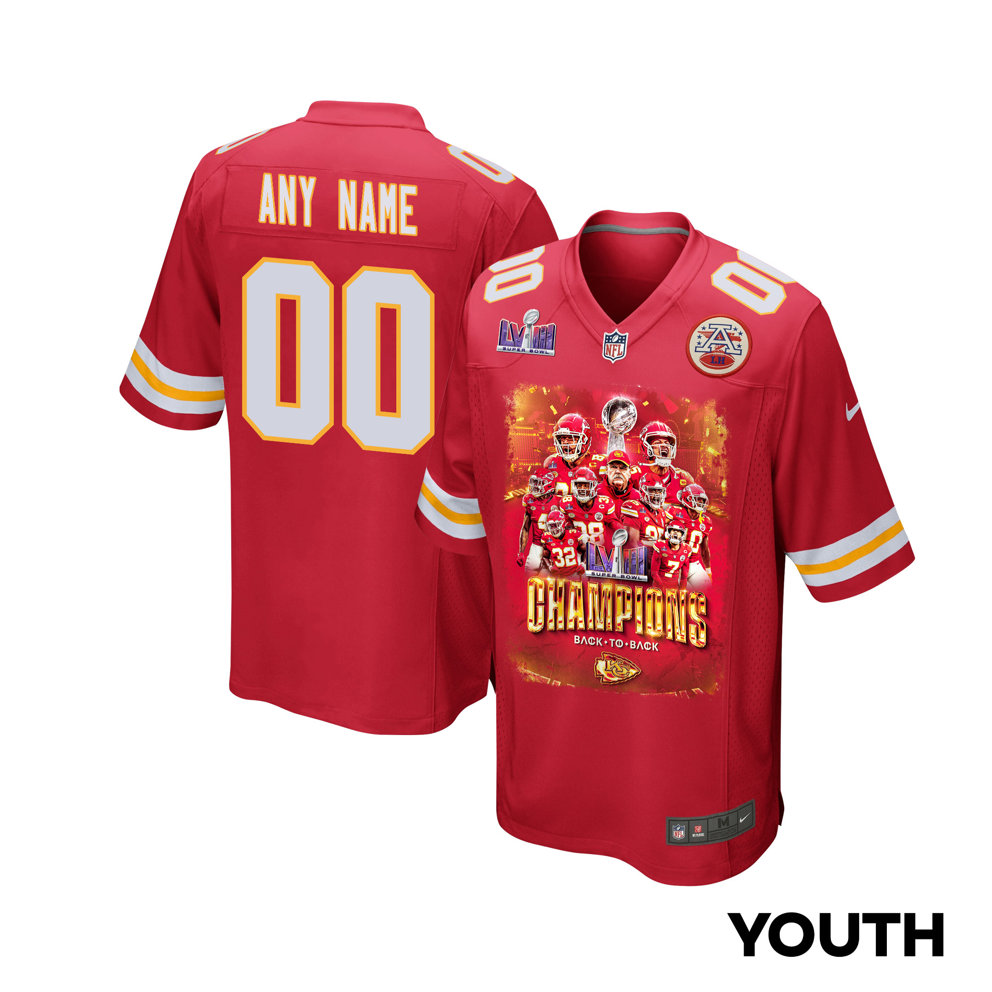 Kansas City Chiefs Super Bowl Lviii Back To Back Game Youth Jersey - Scarlet Js2520