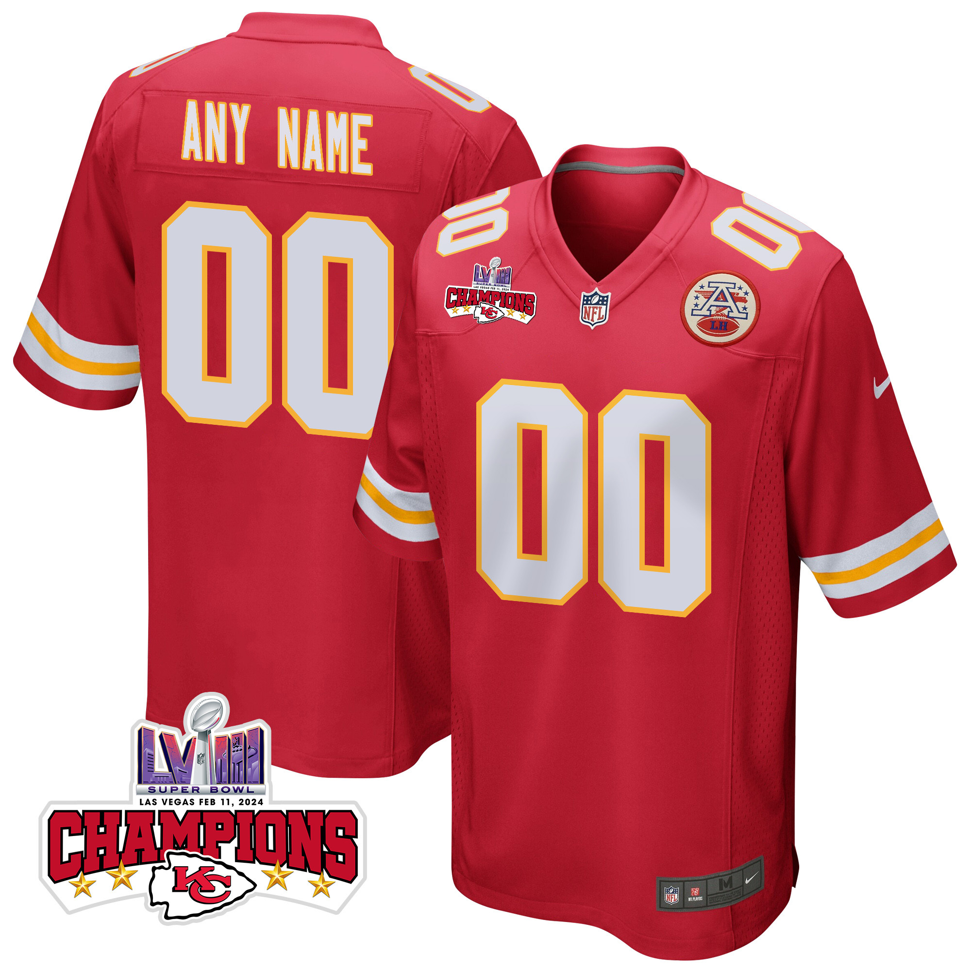 Kansas City Chiefs Super Bowl Lviii Champions 4 Stars Patch Game Custom Men Jersey - Red Js7869