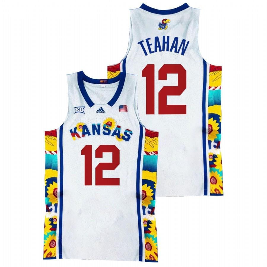 Kansas Jayhawks Chris Teahan 22 2022 White Sunflower Showdown Basketball Men Jersey