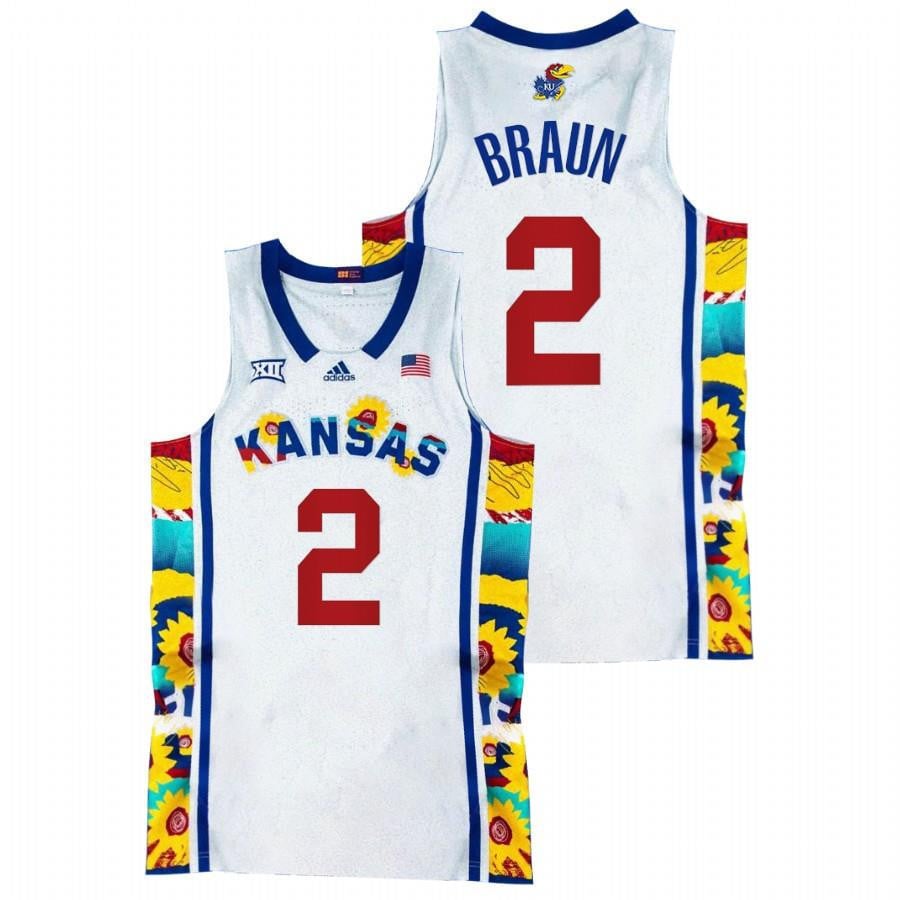 Kansas Jayhawks Christian Braun 2 2022 White Sunflower Showdown Basketball Men Jersey