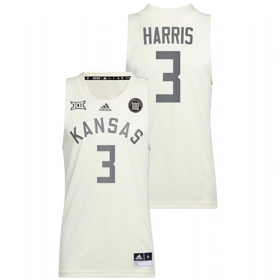 Kansas Jayhawks Dajuan Harris 3 2022 White 100 Anniversary Of 1922 Helms National Champs Retro Men Jersey