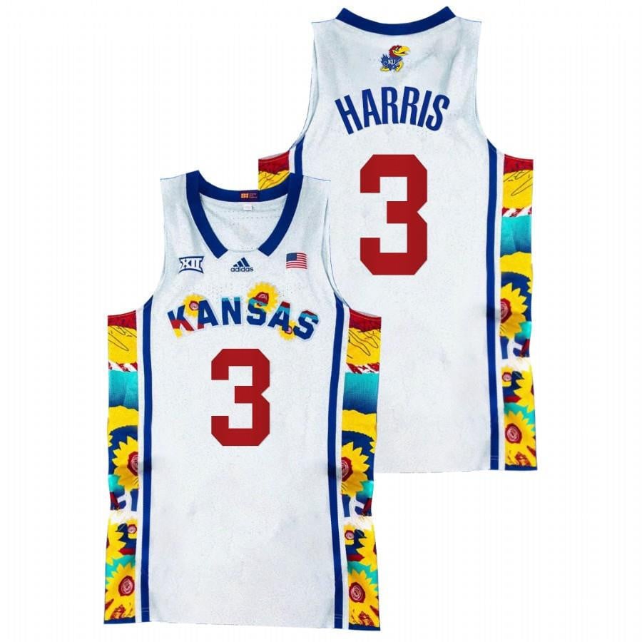 Kansas Jayhawks Dajuan Harris 3 2022 White Sunflower Showdown Basketball Men Jersey