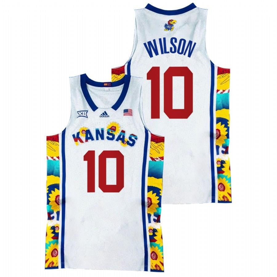 Kansas Jayhawks Jalen Wilson 10 2022 White Sunflower Showdown Basketball Men Jersey