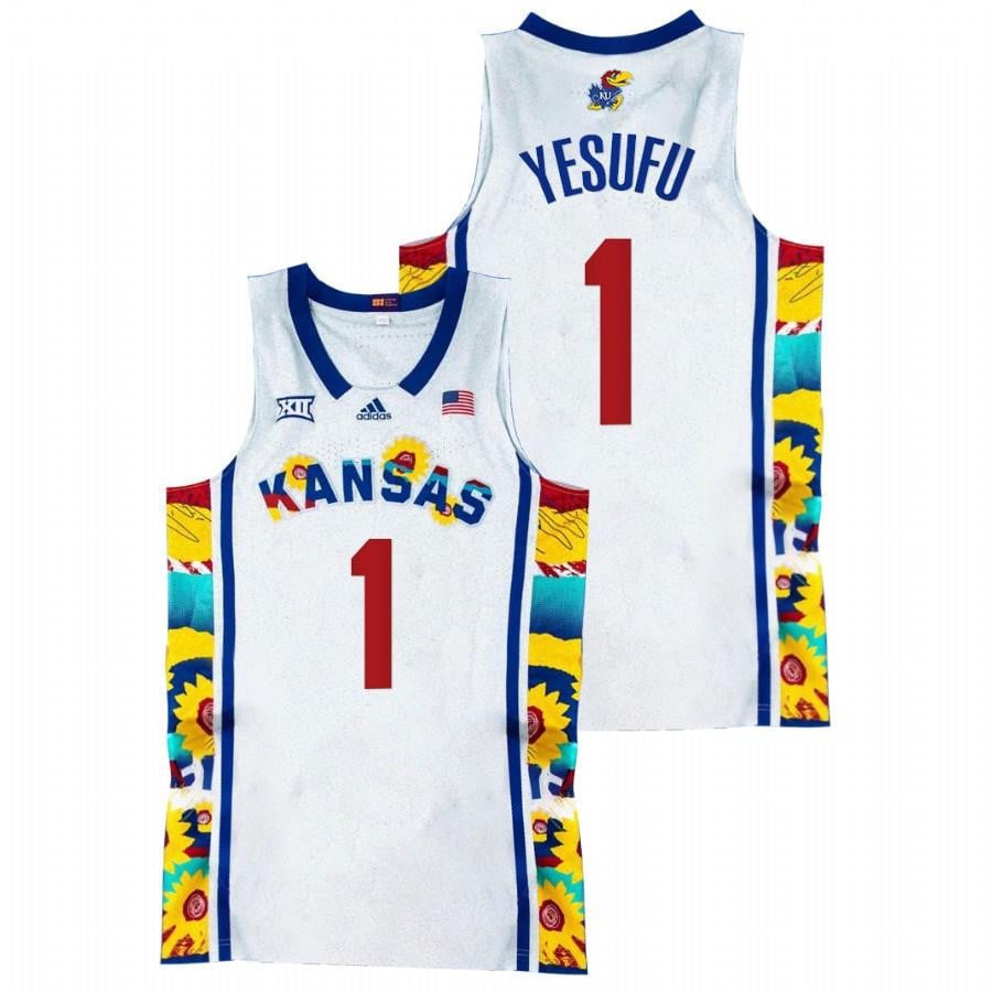 Kansas Jayhawks Joseph Yesufu 1 2022 White Sunflower Showdown Basketball Men Jersey