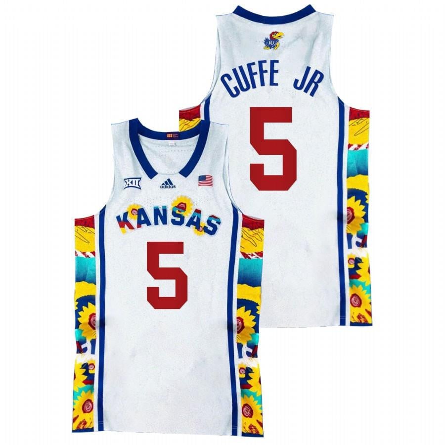 Kansas Jayhawks Kyle Cuffe Jr. 5 2022 White Sunflower Showdown Basketball Men Jersey