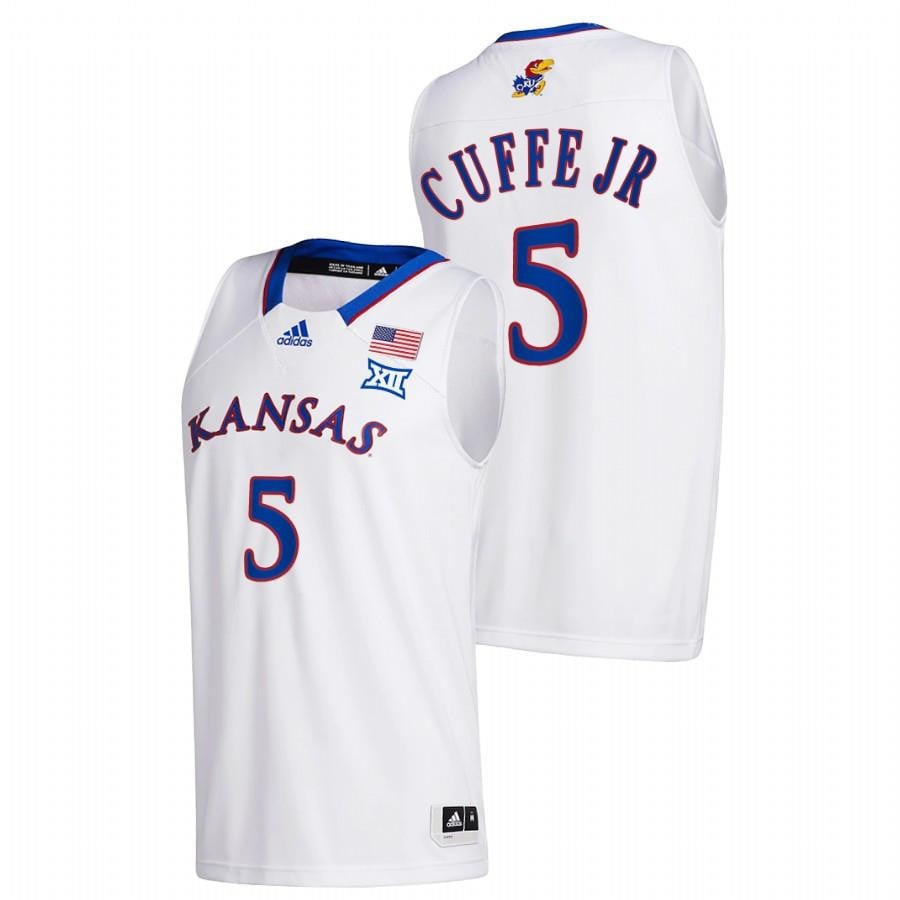Kansas Jayhawks Kyle Cuffe Jr. 5 2023 White College Basketball Home Men Jersey
