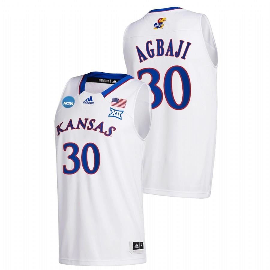 Kansas Jayhawks Ochai Agbaji 16 White 2022 March Madness Sweet 16 Men Jersey