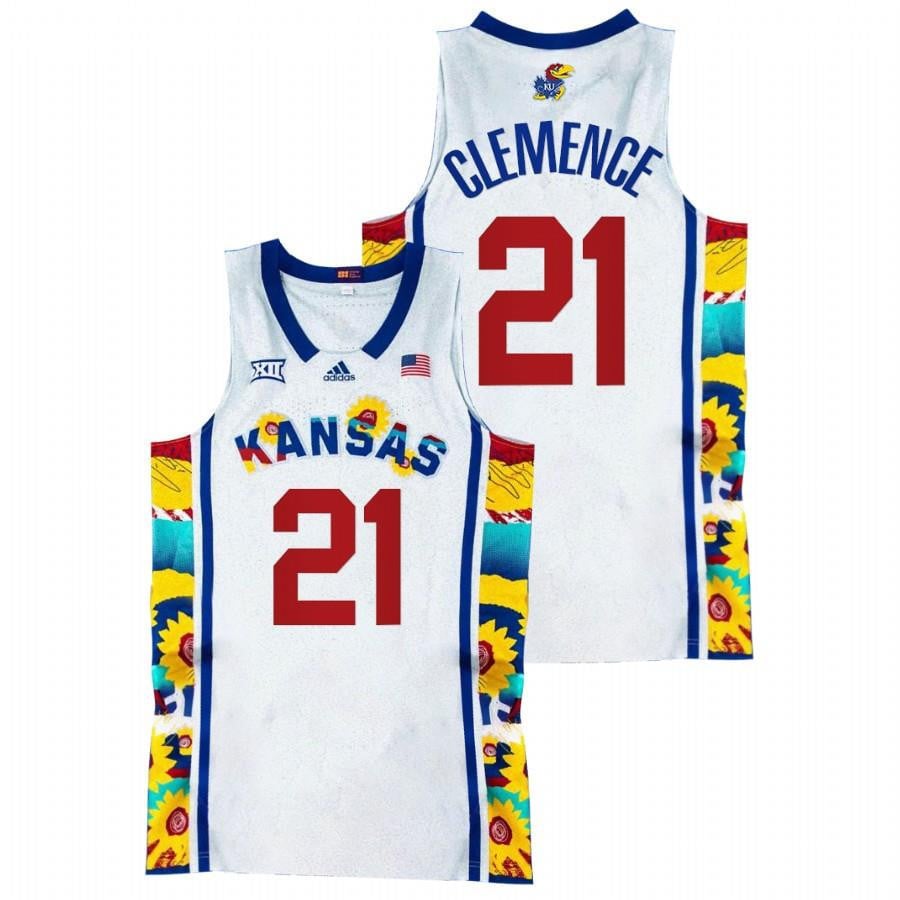 Kansas Jayhawks Zach Clemence 21 2022 White Sunflower Showdown Basketball Men Jersey