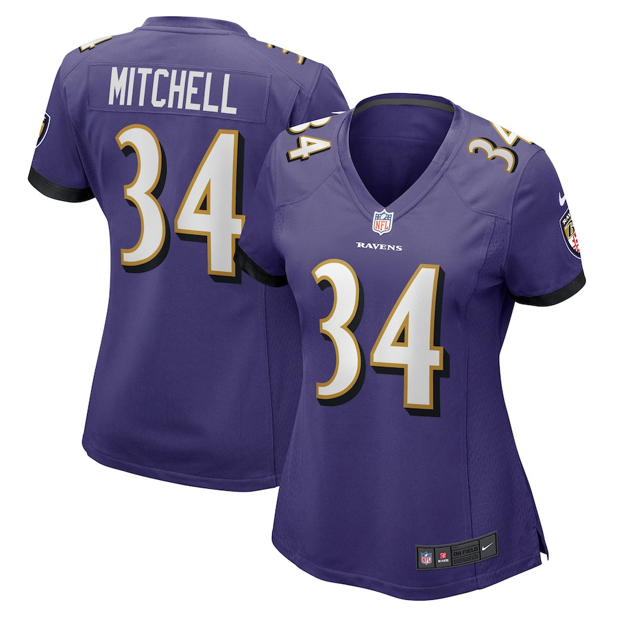 Keaton Mitchell 34 Baltimore Ravens Women Game Jersey - Purple Js4728