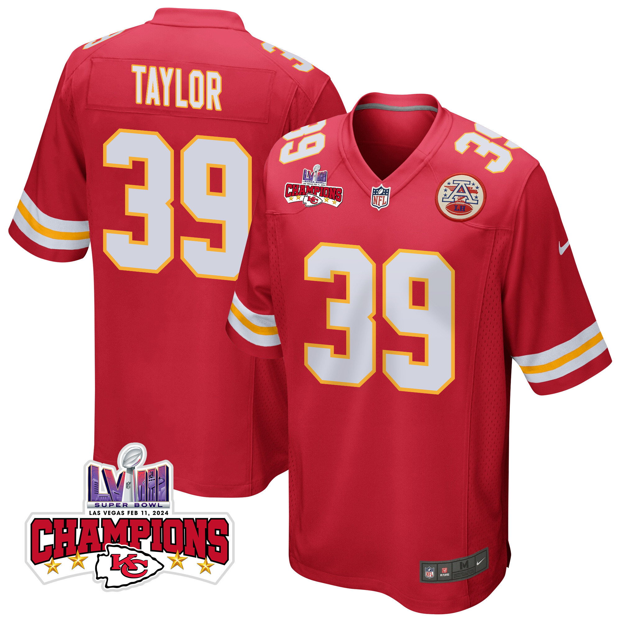 Keith Taylor 39 Kansas City Chiefs Super Bowl Lviii Champions 4 Stars Patch Game Men Jersey - Red Js4078