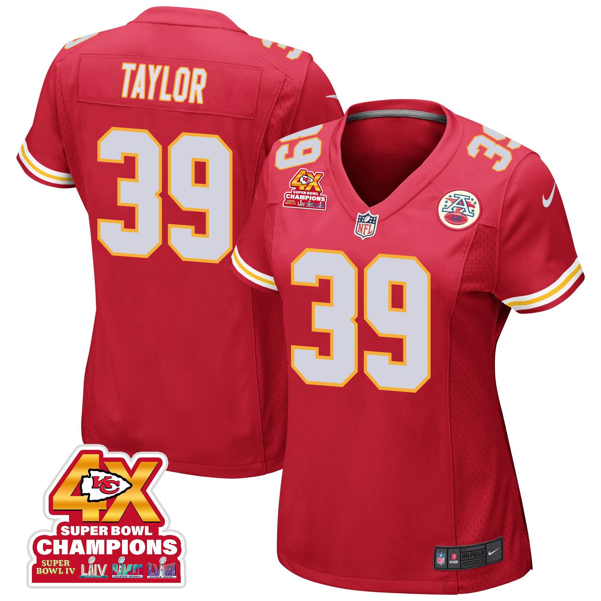 Keith Taylor 39 Kansas City Chiefs Super Bowl Lviii Champions 4x Game Women Jersey - Red Js5435
