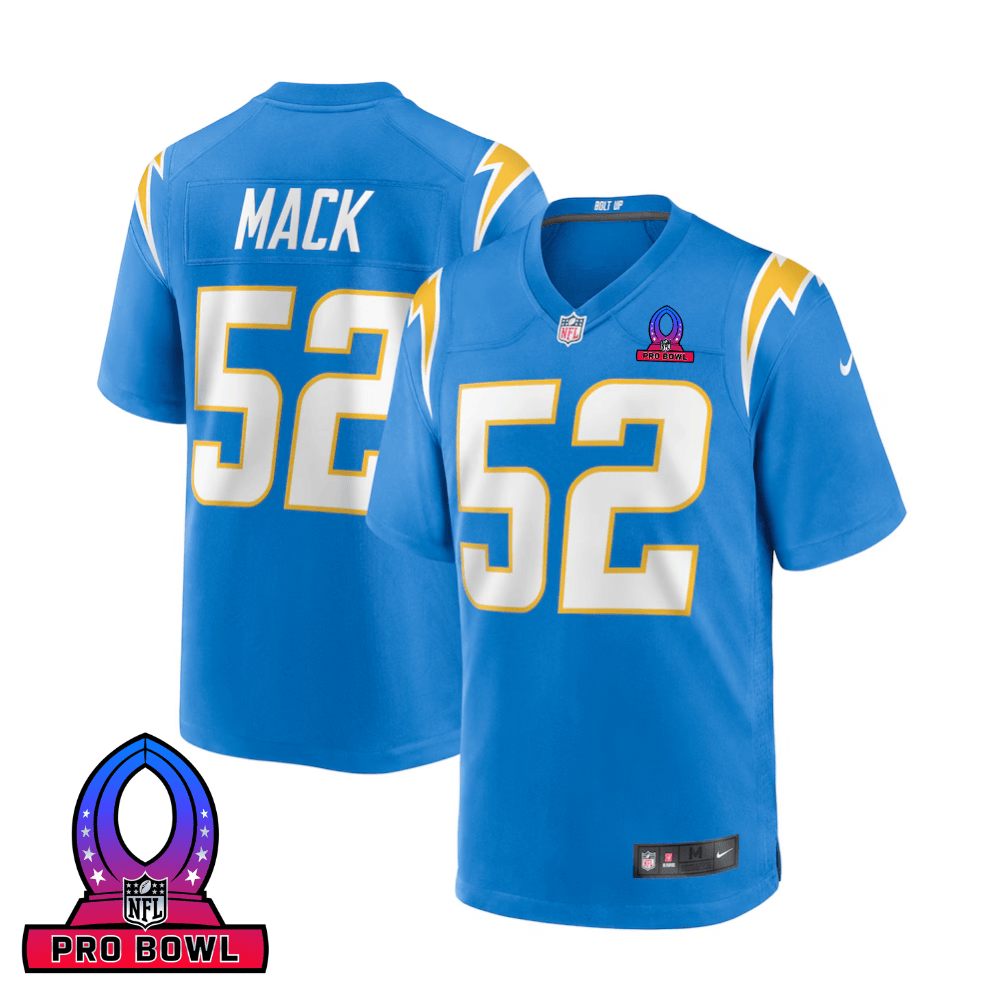 Khalil Mack 52 Los Angeles Chargers 2025 Pro Bowl Patch Game Men Jersey - Powder Blue Js3738